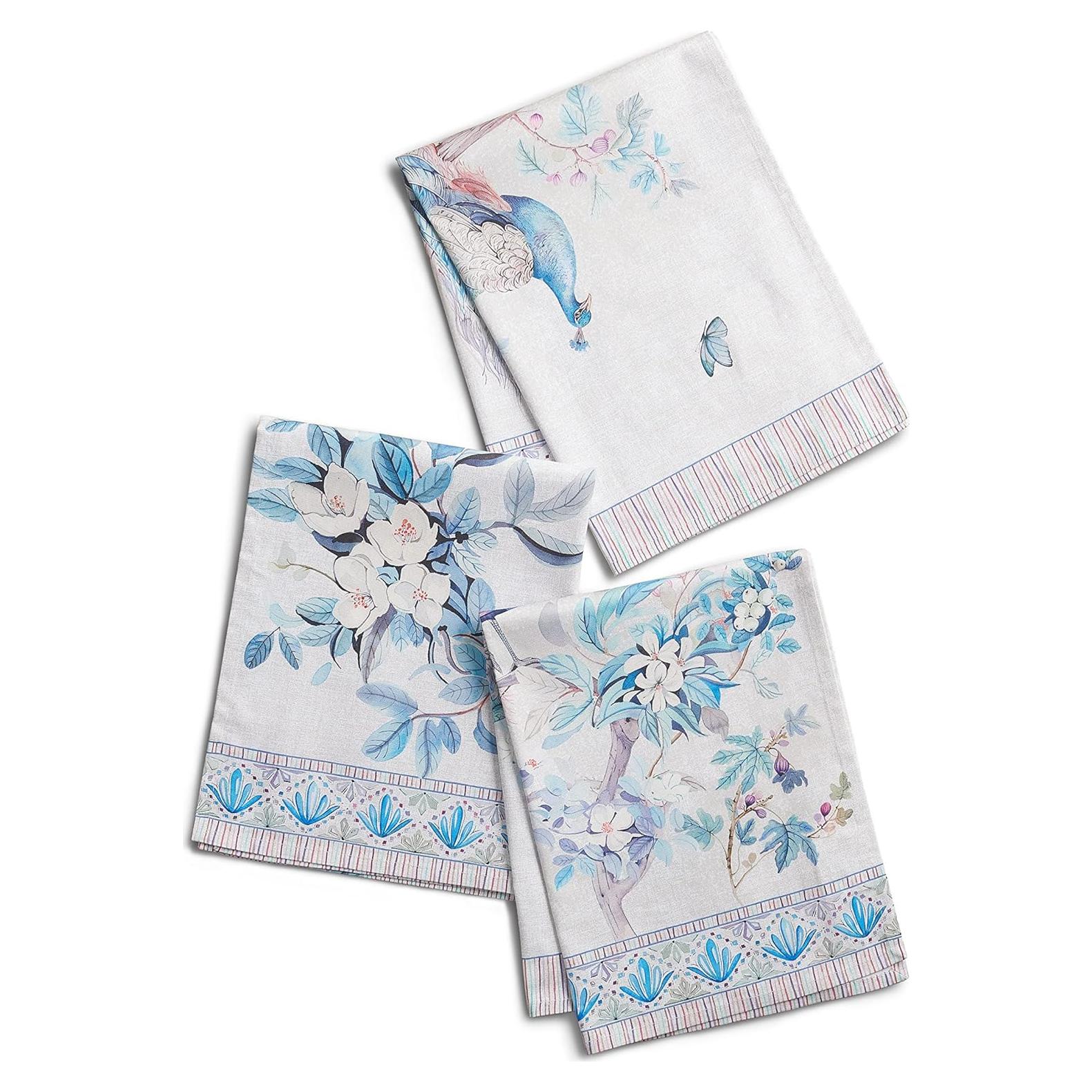 Maison d' Hermine Kitchen Towel 100% Combed Cotton Premium Set of 3 Kitchentowels Easter Tea Towels (20"x27.50") for Table Cleaning, Dining, Buffet Parties & Wedding Use - Peacock Utopia