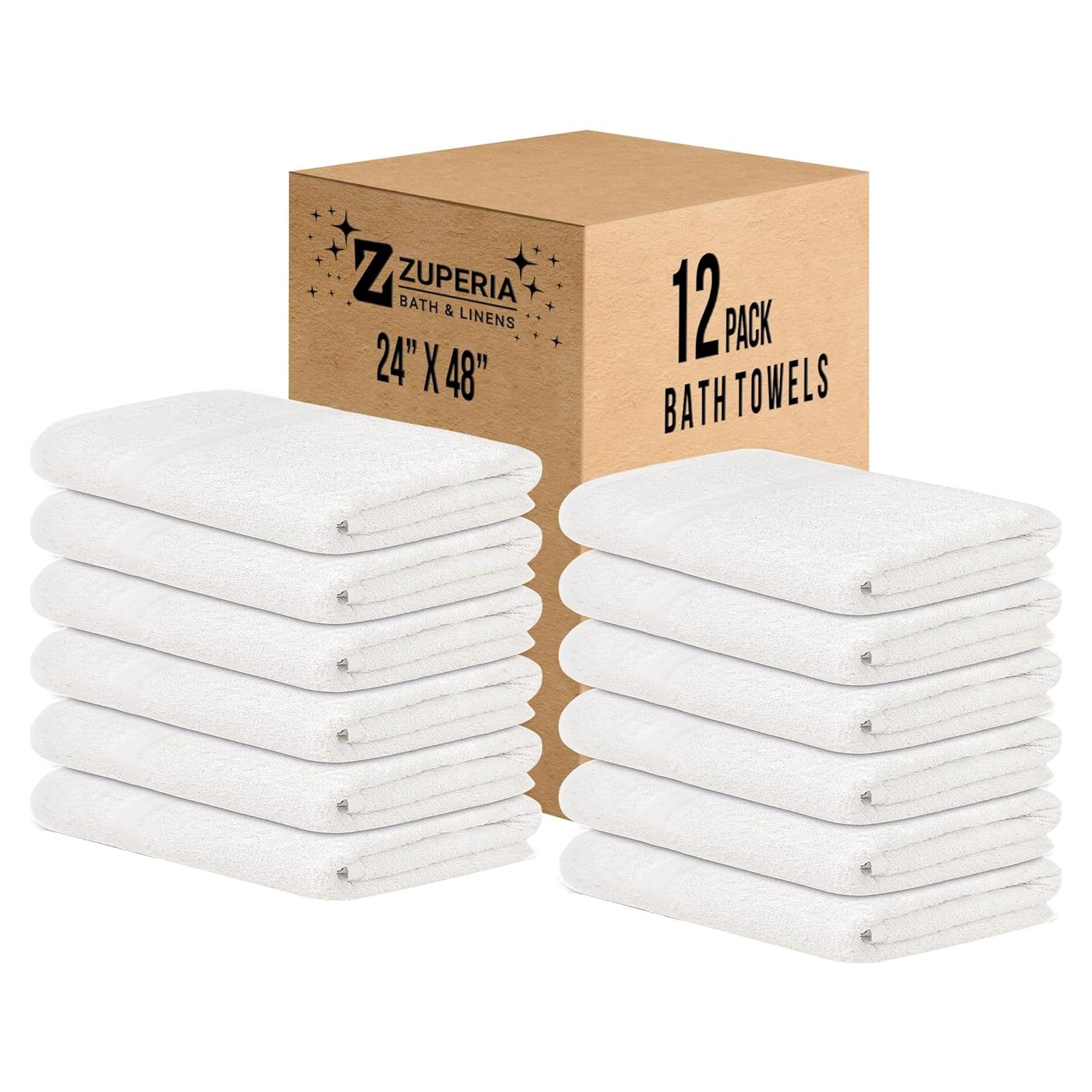 Toallas de Baño ZUPERIA 100% Algodón Paquete de 12 - 61x122 cm