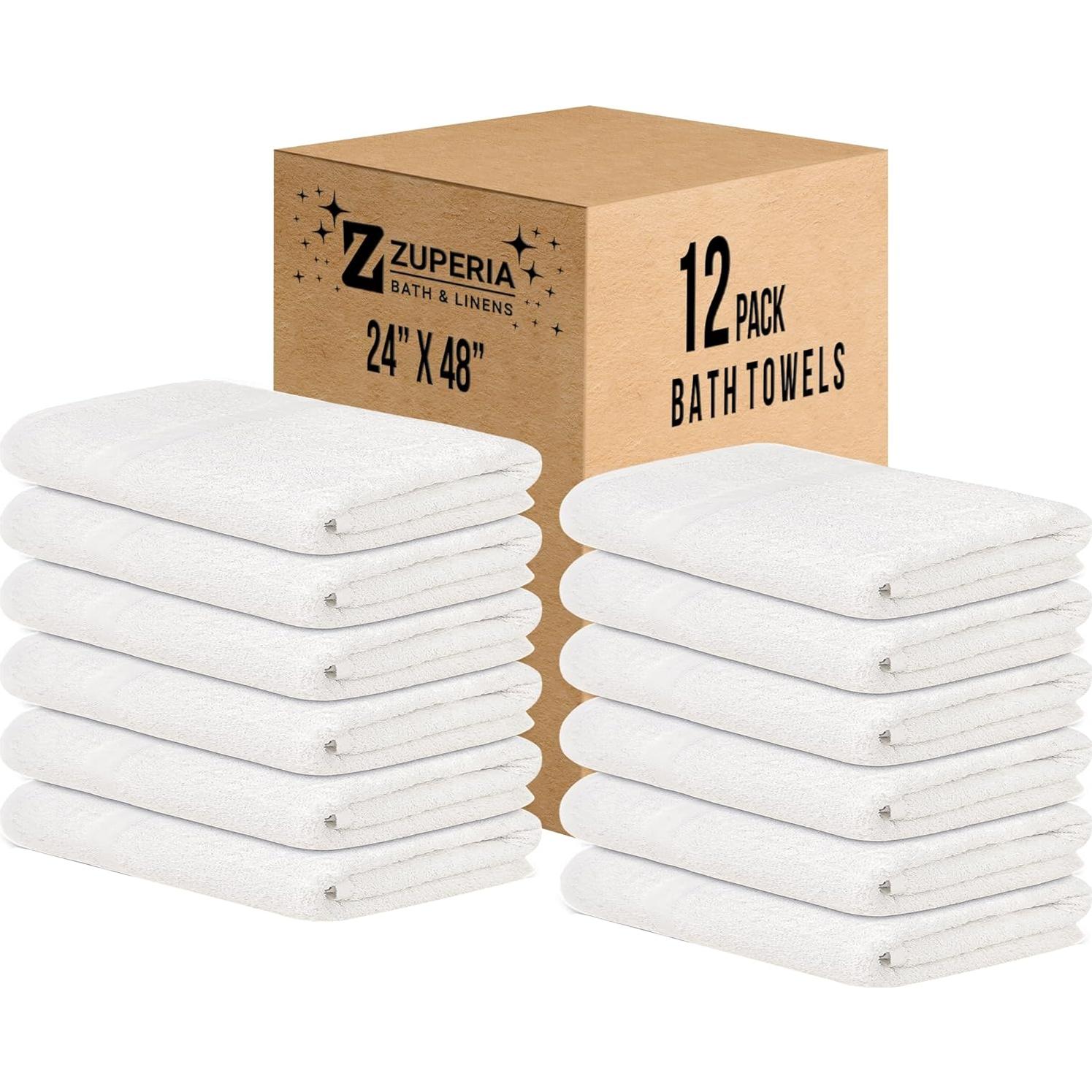 Toallas de Baño ZUPERIA 100% Algodón Paquete de 12 - 61x122 cm