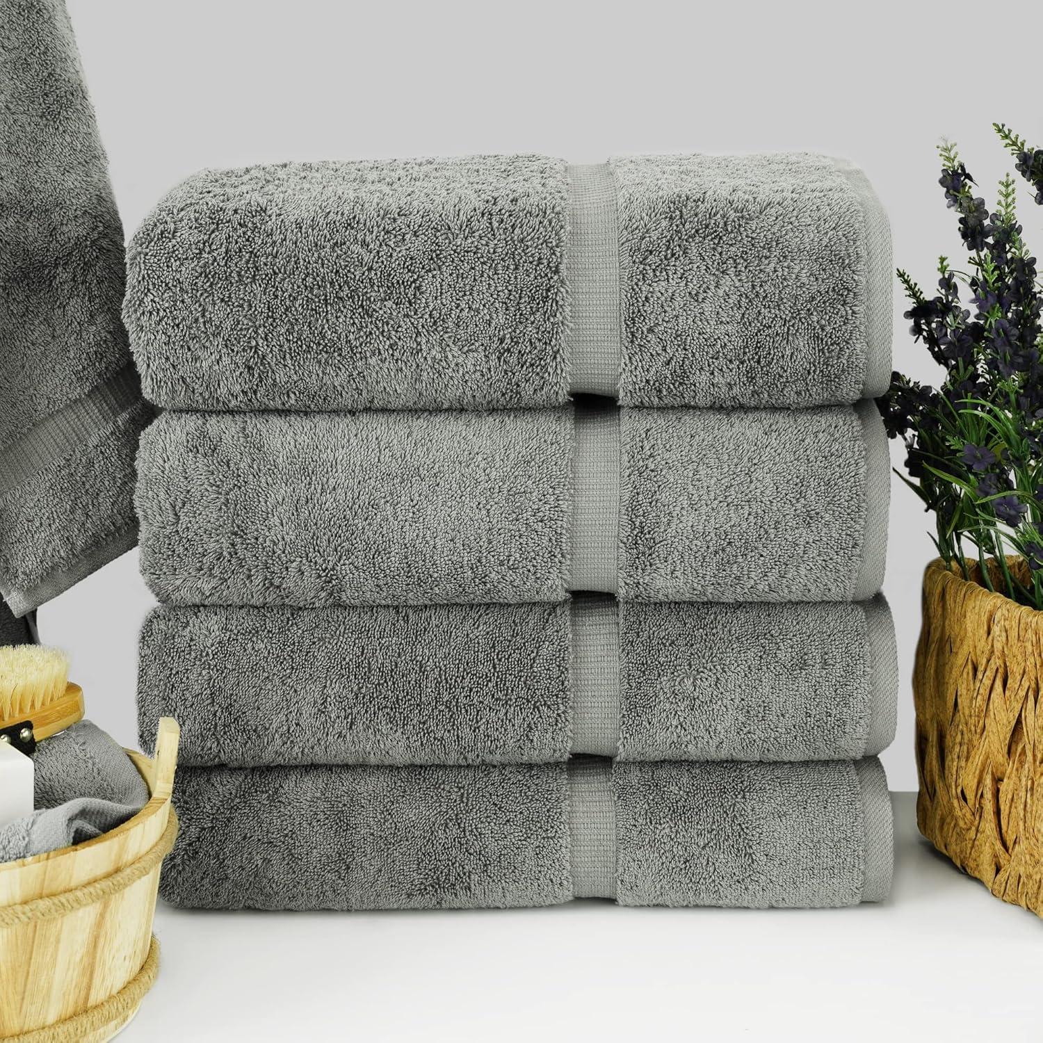 Juego de 4 Toallas de Baño Premium Algodón Chakir Gris