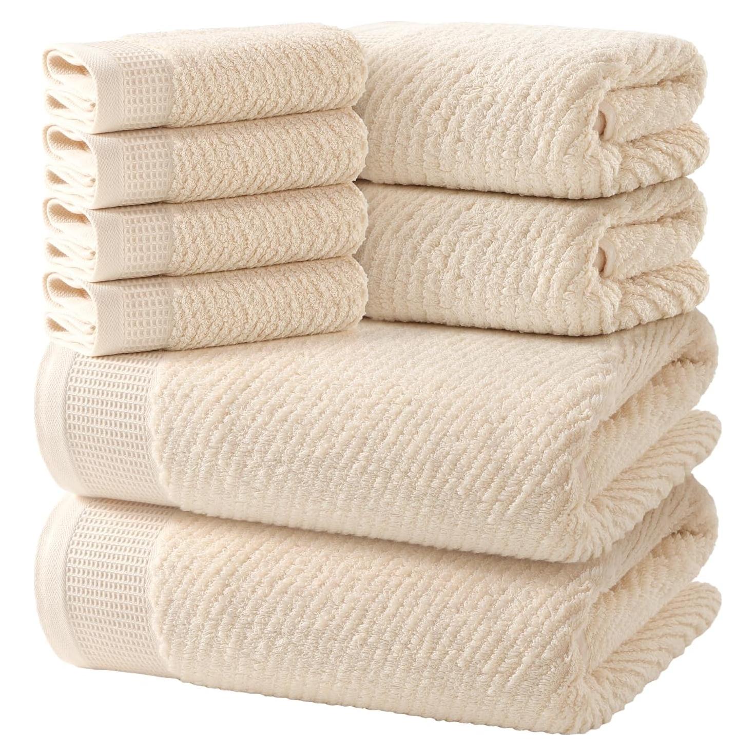 Juego de Toallas de Baño REDKISS 8 Piezas 100% Algodón Marrón