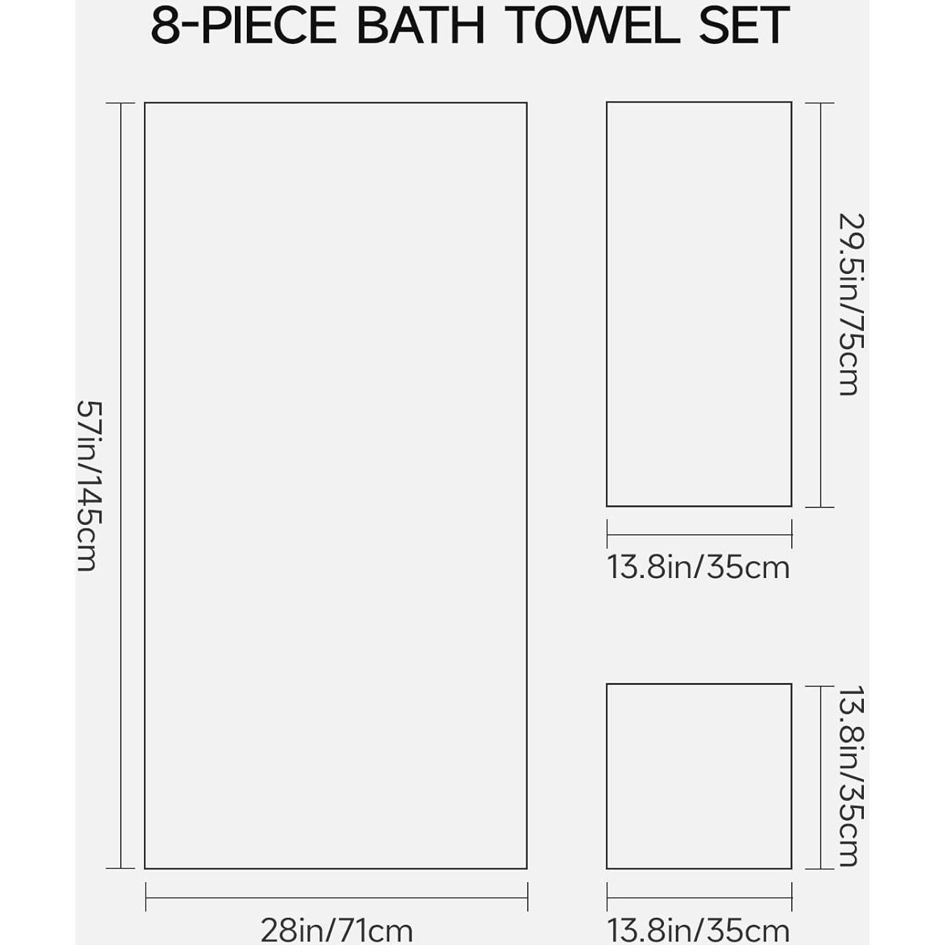 Juego de Toallas de Baño REDKISS 8 Piezas 100% Algodón Marrón