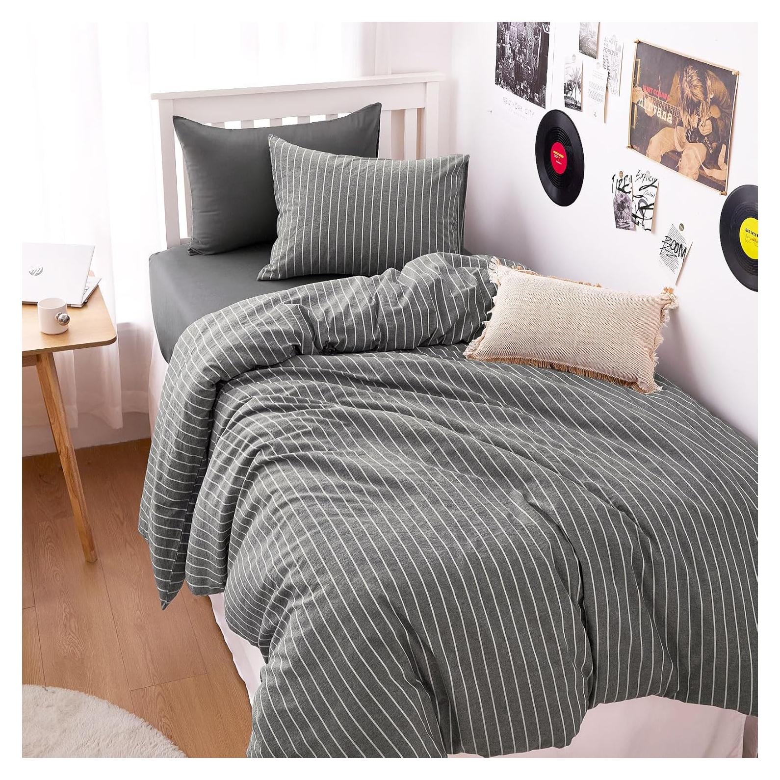 Juego de Funda Nórdica Individual Despertar En Nube Algodón Gris 3 Piezas