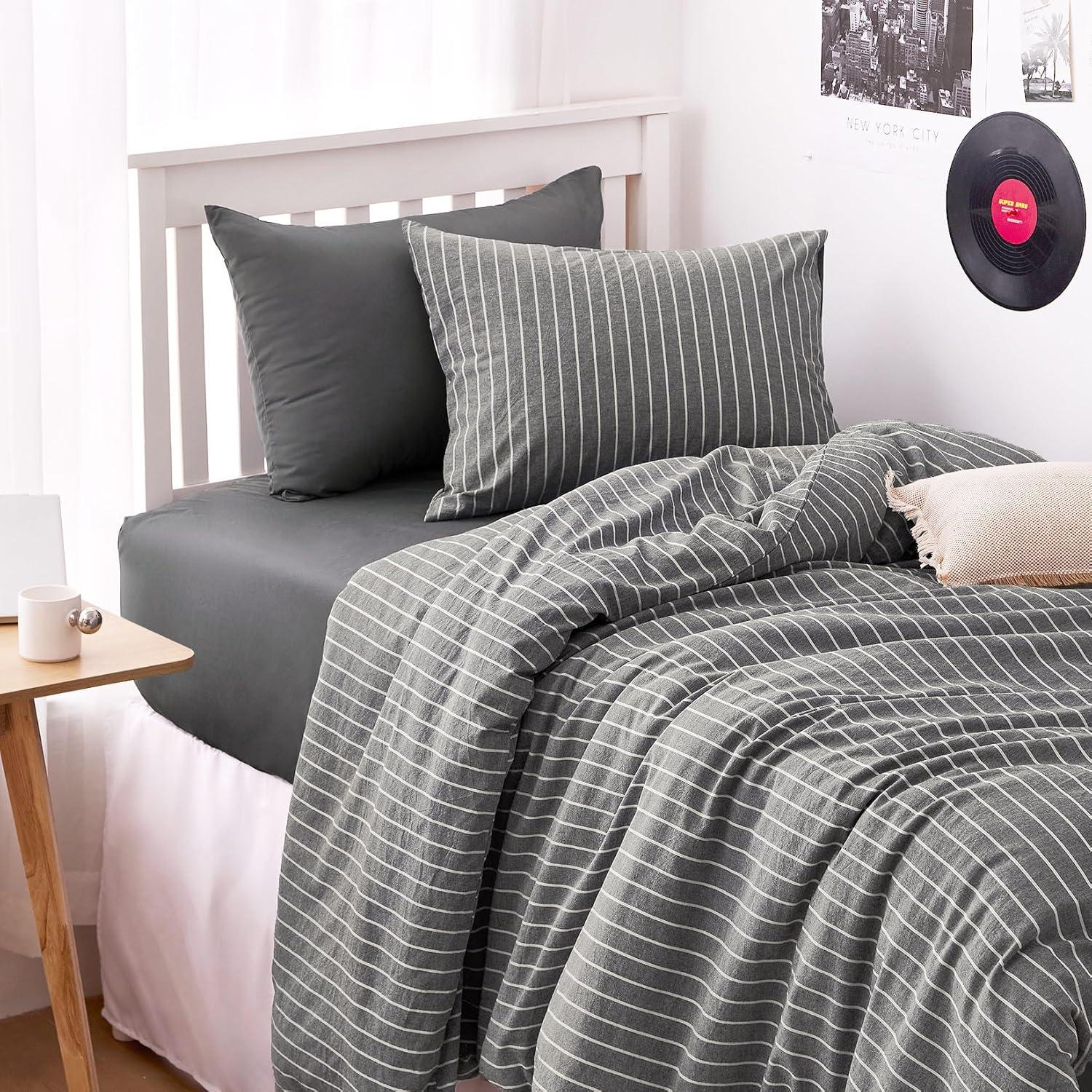 Juego de Funda Nórdica Individual Despertar En Nube Algodón Gris 3 Piezas