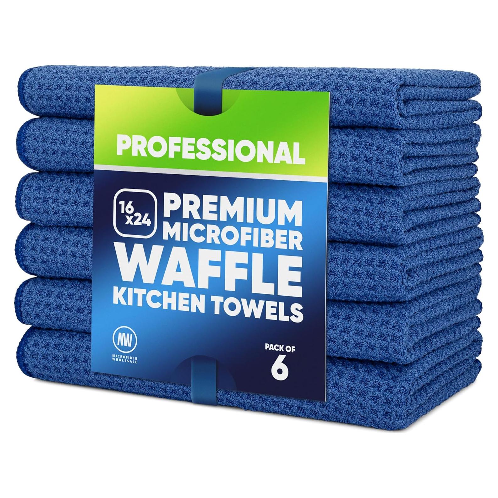 Toallas de Microfibra Waffle Azul 16x24 cm - 6 Paquete