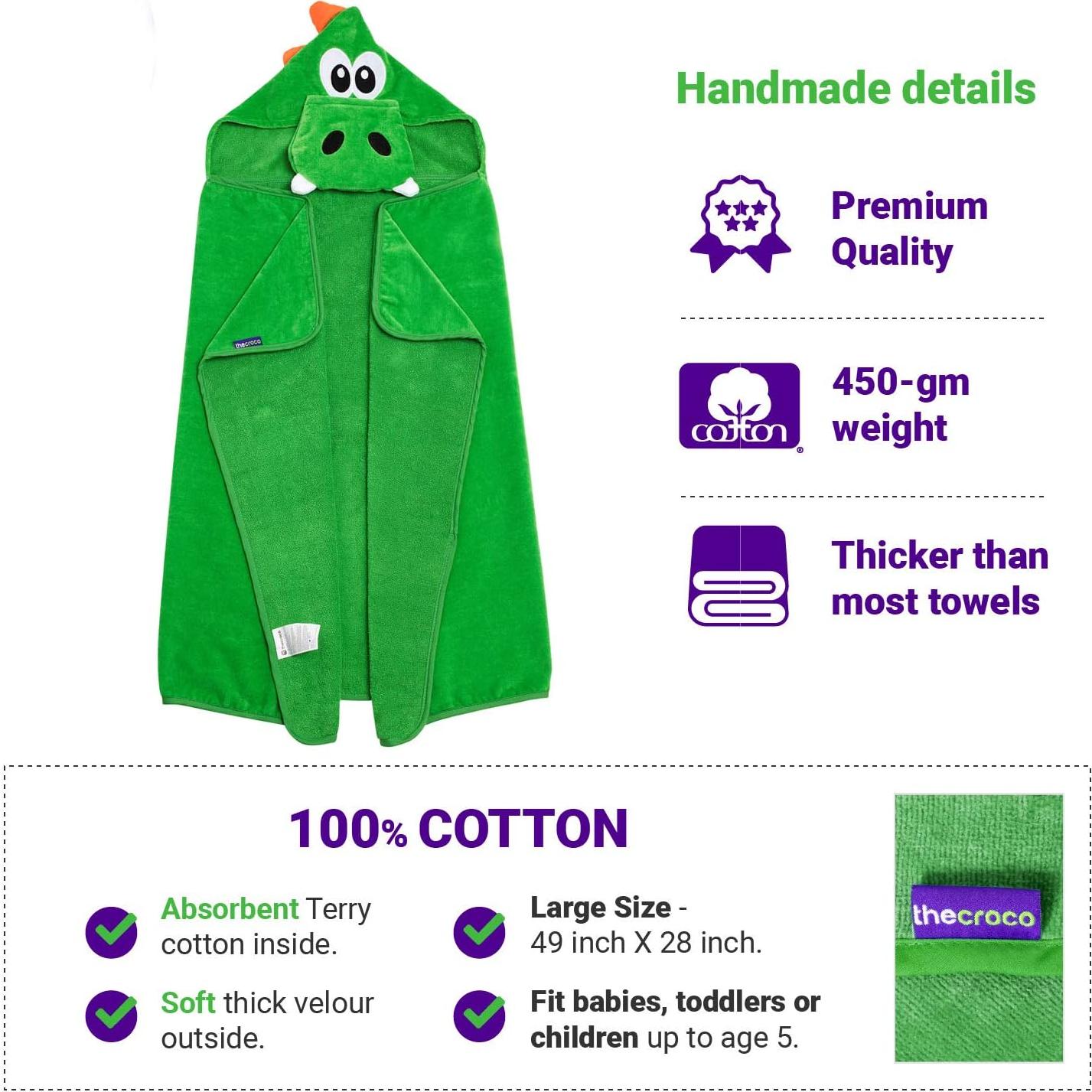 Toalla con Capucha TheCroco Verde 124x71 cm 100% Algodón Absorbente