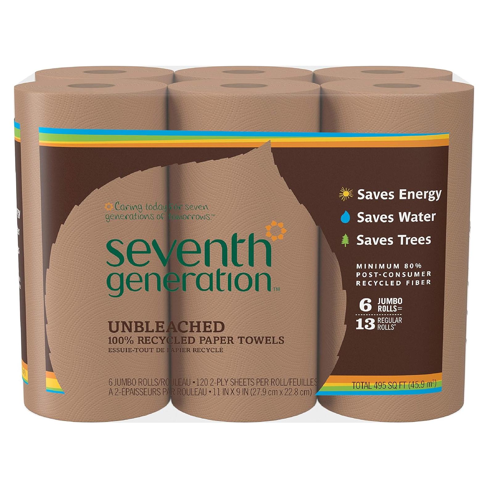 Toallas de Papel Sin Blanquear Seventh Generation 100% Reciclado 6 Contenido