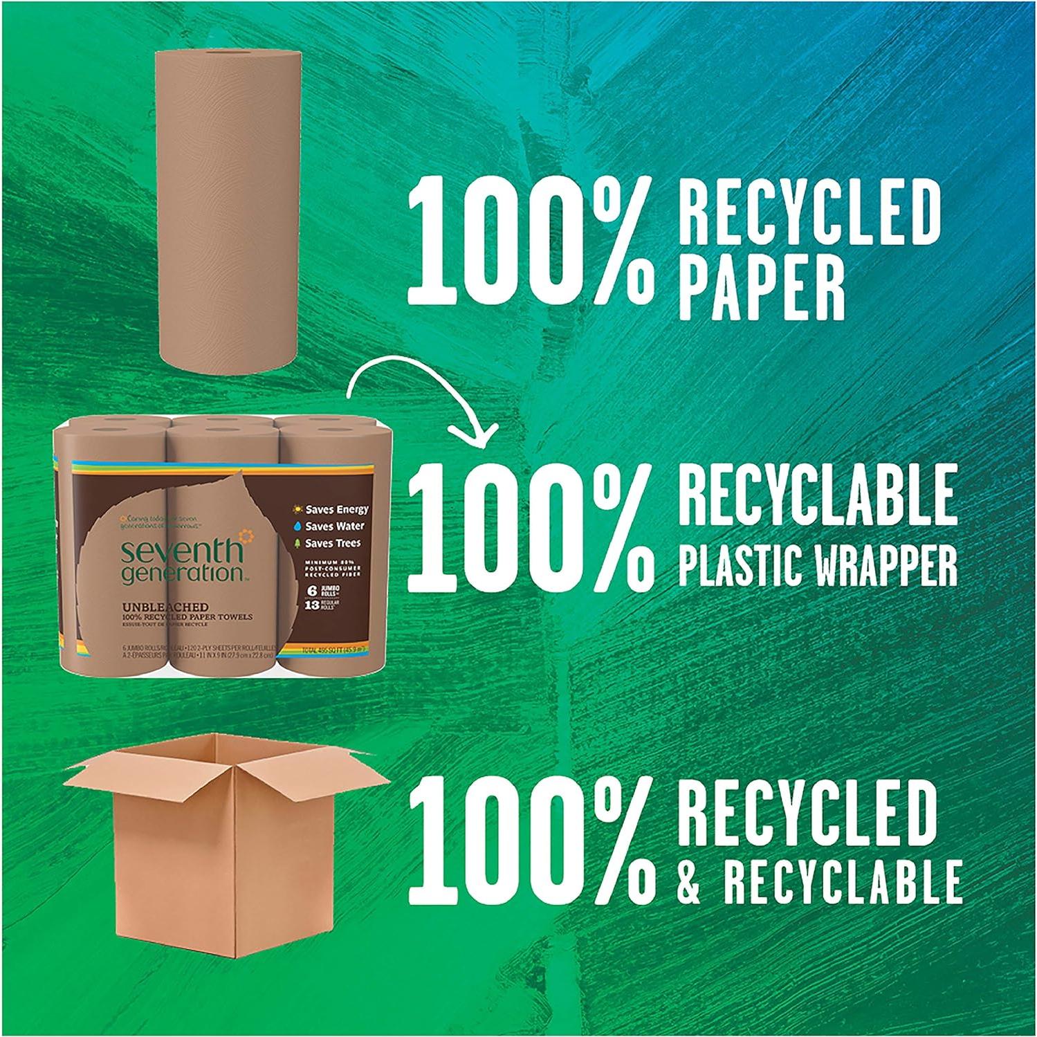 Toallas de Papel Sin Blanquear Seventh Generation 100% Reciclado 6 Contenido