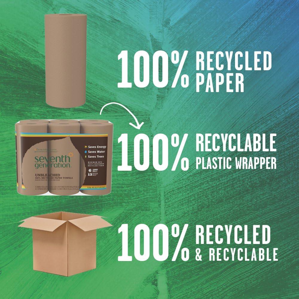 Toallas de Papel Sin Blanquear Seventh Generation 100% Reciclado 6 Contenido