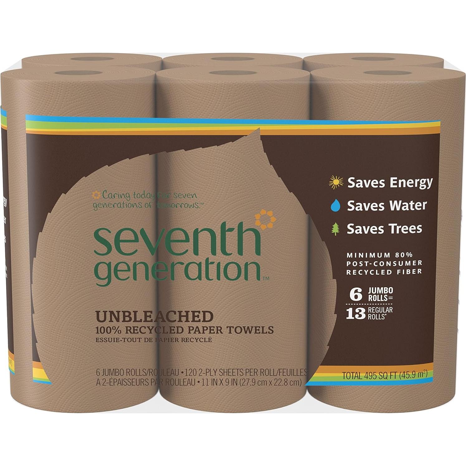 Toallas de Papel Sin Blanquear Seventh Generation 100% Reciclado 6 Contenido