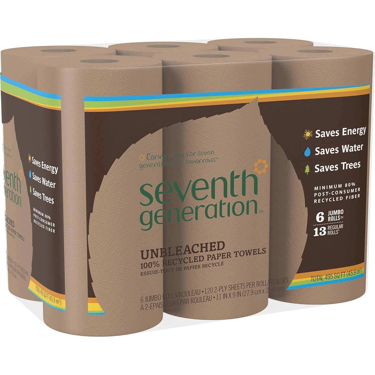 Toallas de Papel Sin Blanquear Seventh Generation 100% Reciclado 6 Contenido