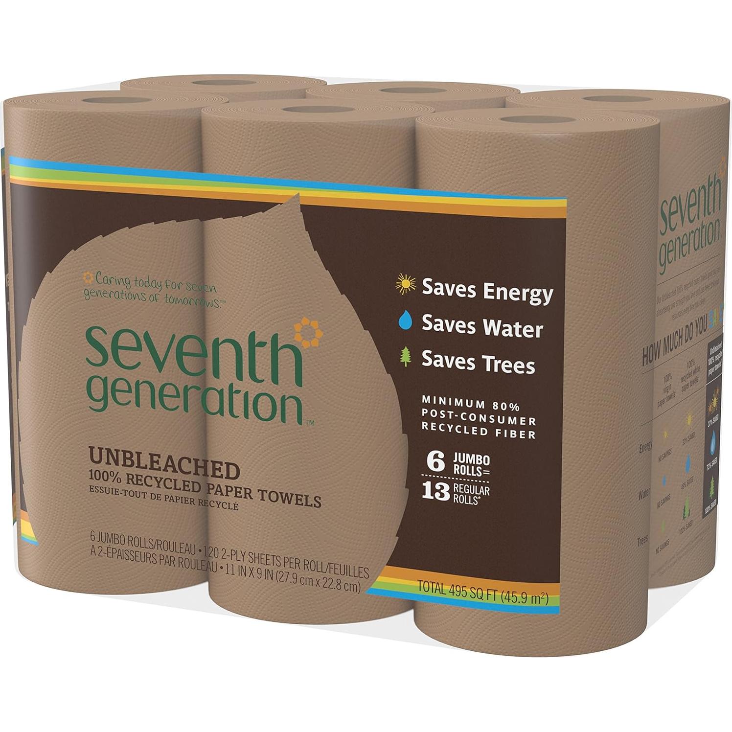 Toallas de Papel Sin Blanquear Seventh Generation 100% Reciclado 6 Contenido