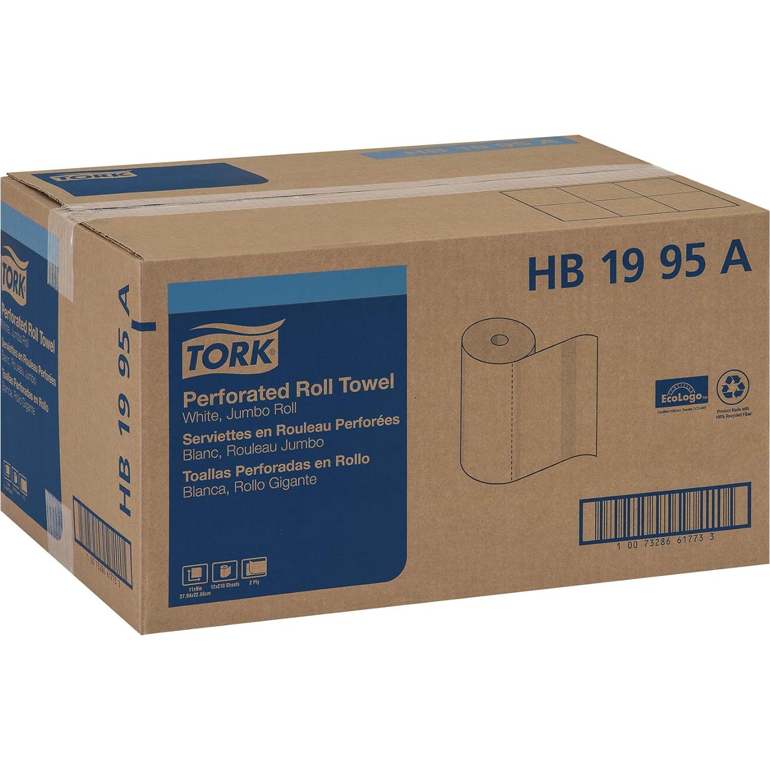 Rollo Jumbo de Toalla de Papel Tork HB1995A, 210 Hojas, 12 Unidades