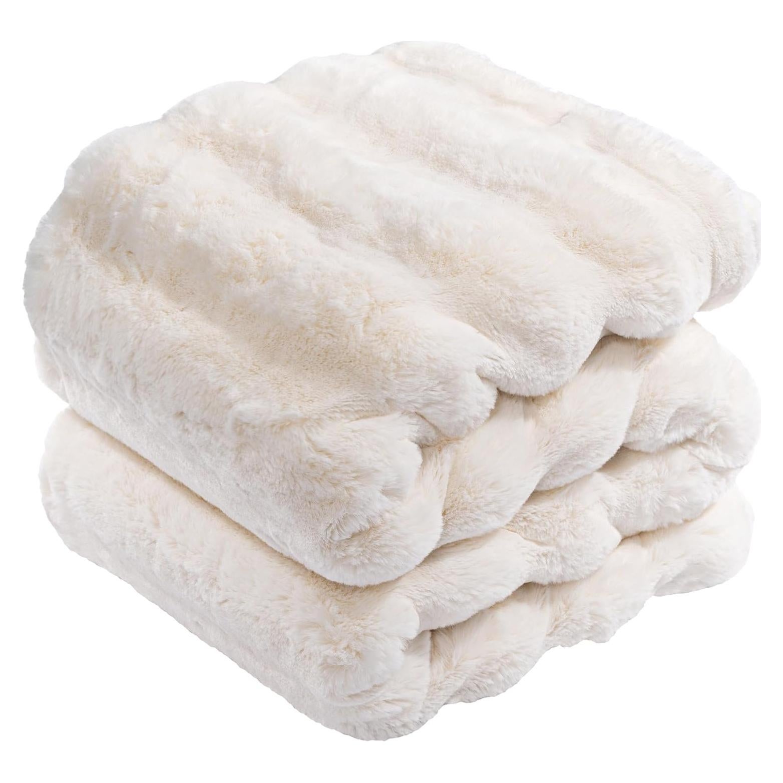 Manta de Piel Falsa Touchat 127x152 cm Blanca, Ultra Suave