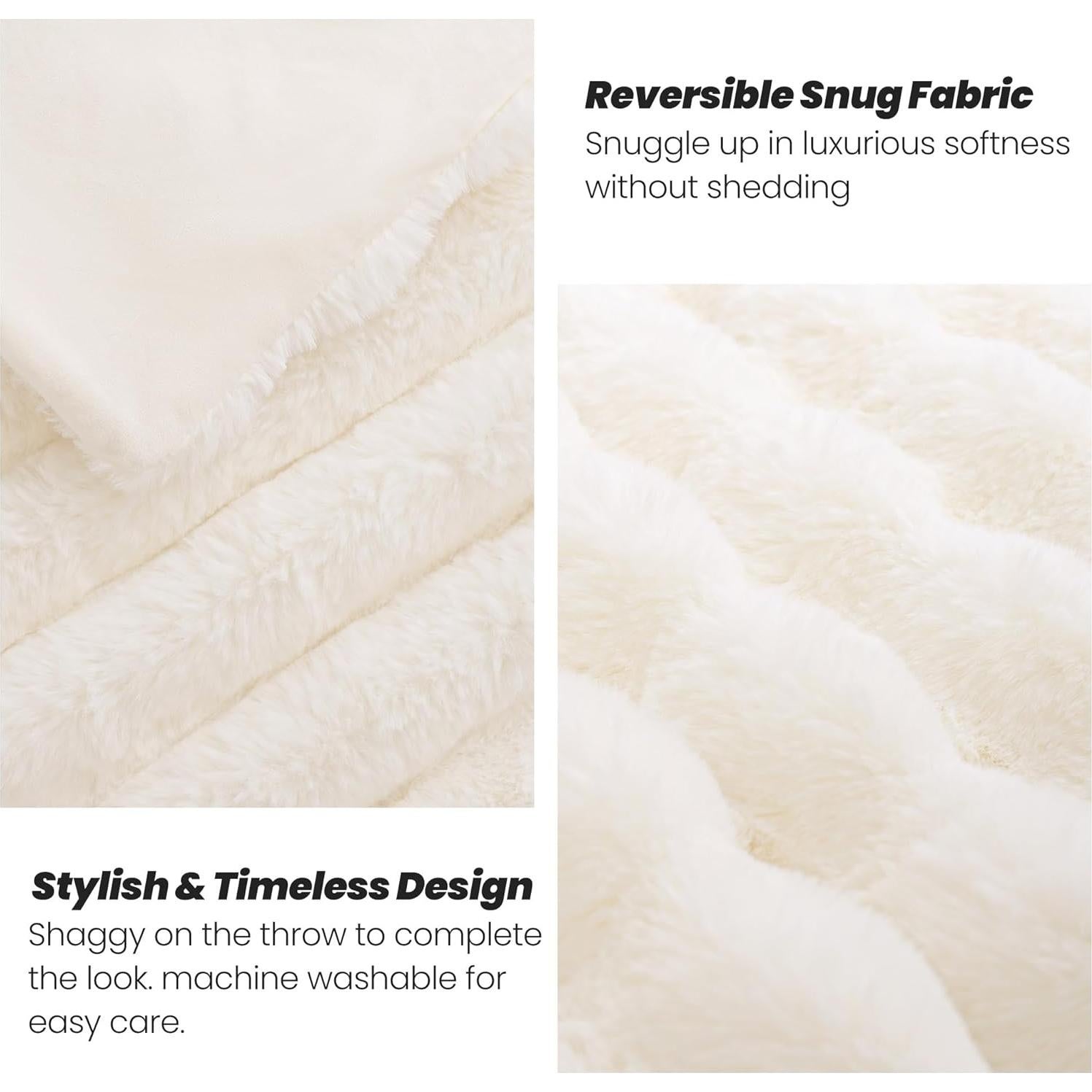 Manta de Piel Falsa Touchat 127x152 cm Blanca, Ultra Suave