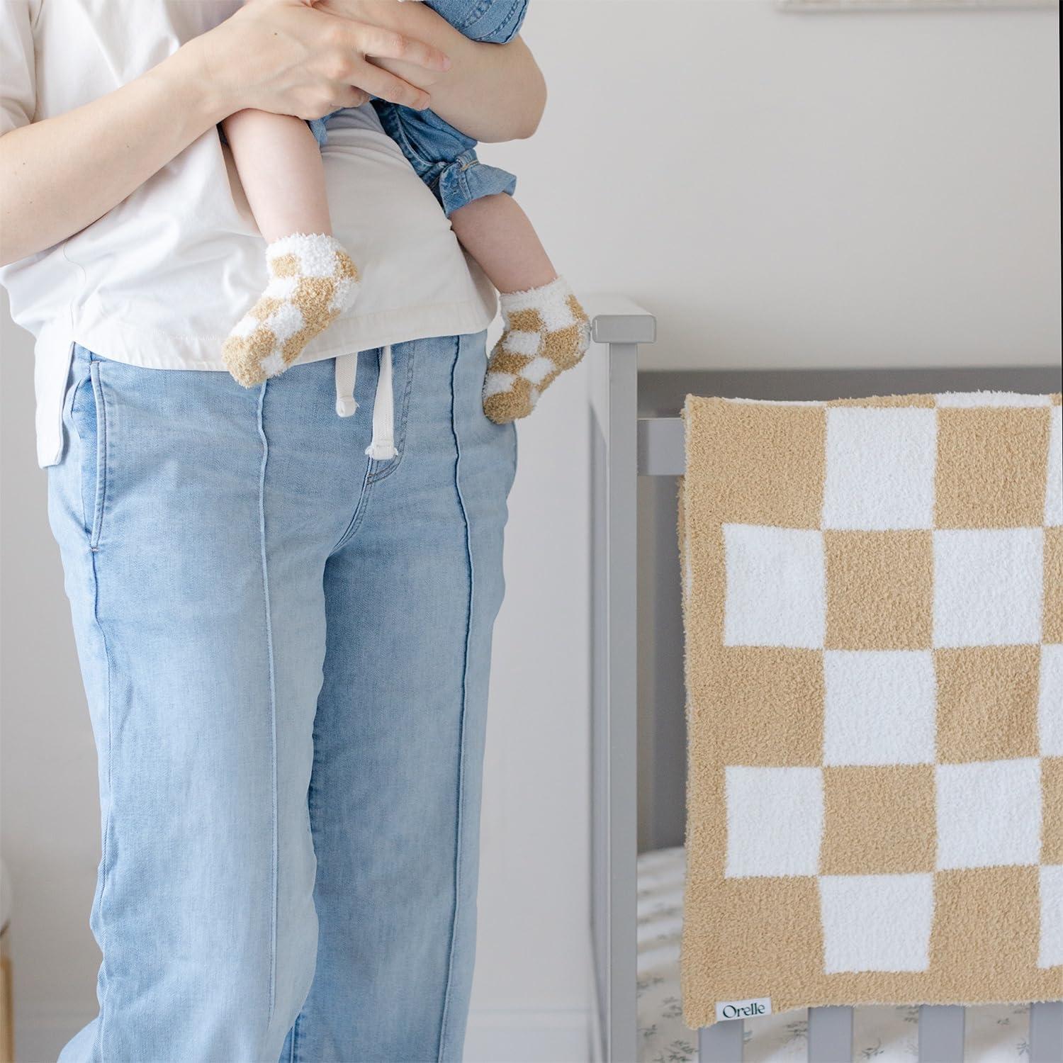 Juego de Manta de Bebé Orelle a Cuadros Marrón 76x102 cm