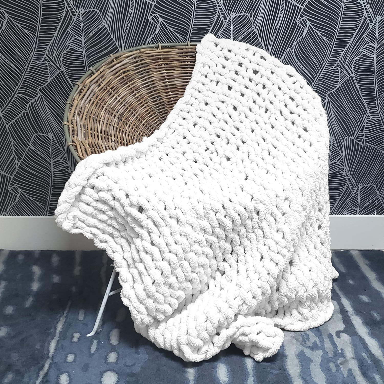 Manta de Punto Chunky Adyrescia 100% Chenille Jumbo 127x101cm Blanco