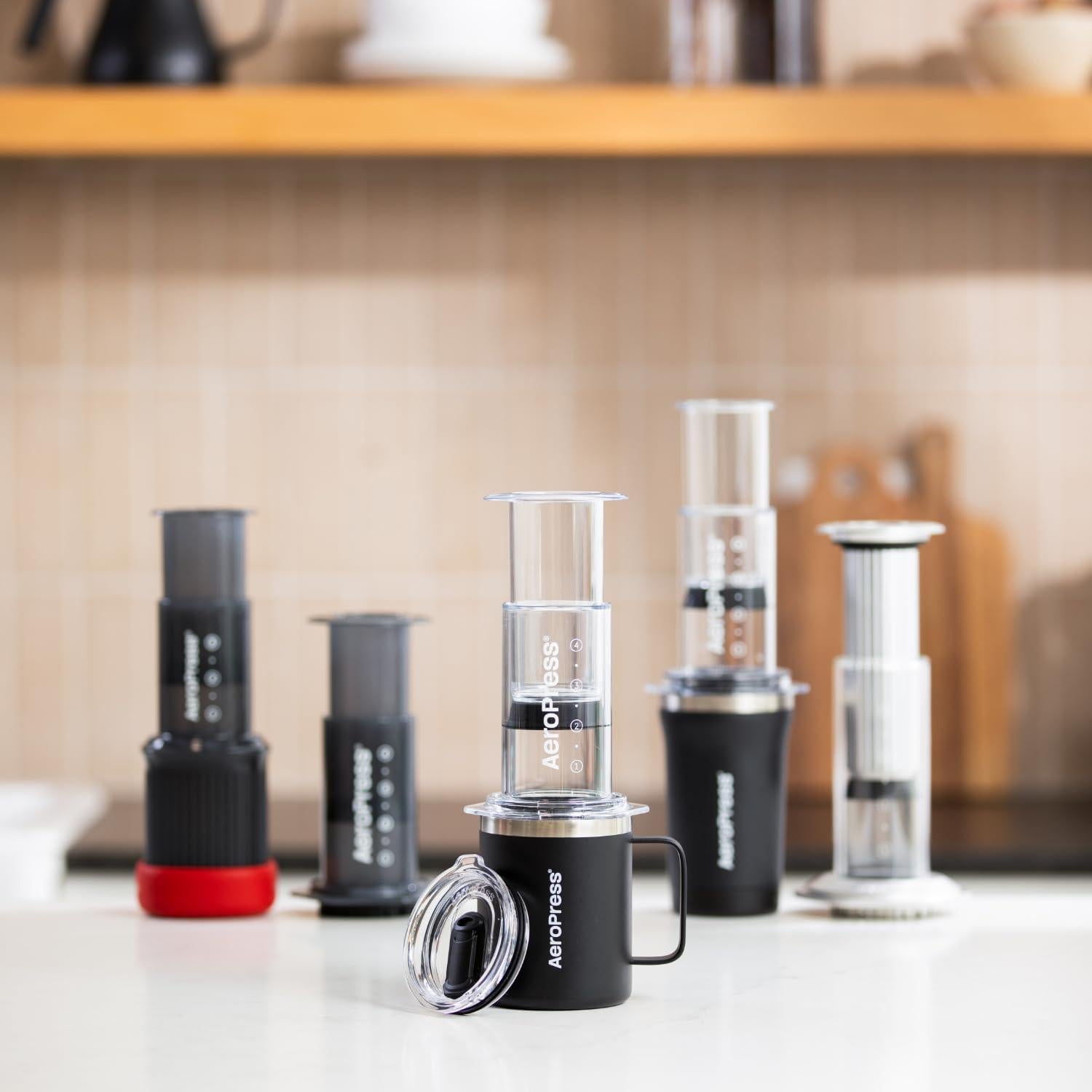 Taza de Café de Viaje AeroPress Negra 12 oz Acero Inoxidable Aislada