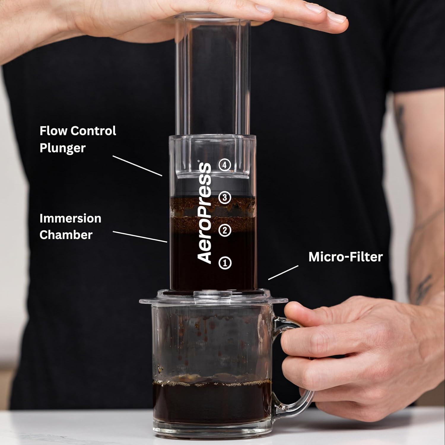 Cafetera AeroPress Clear 3 en 1 + Soporte Organizador