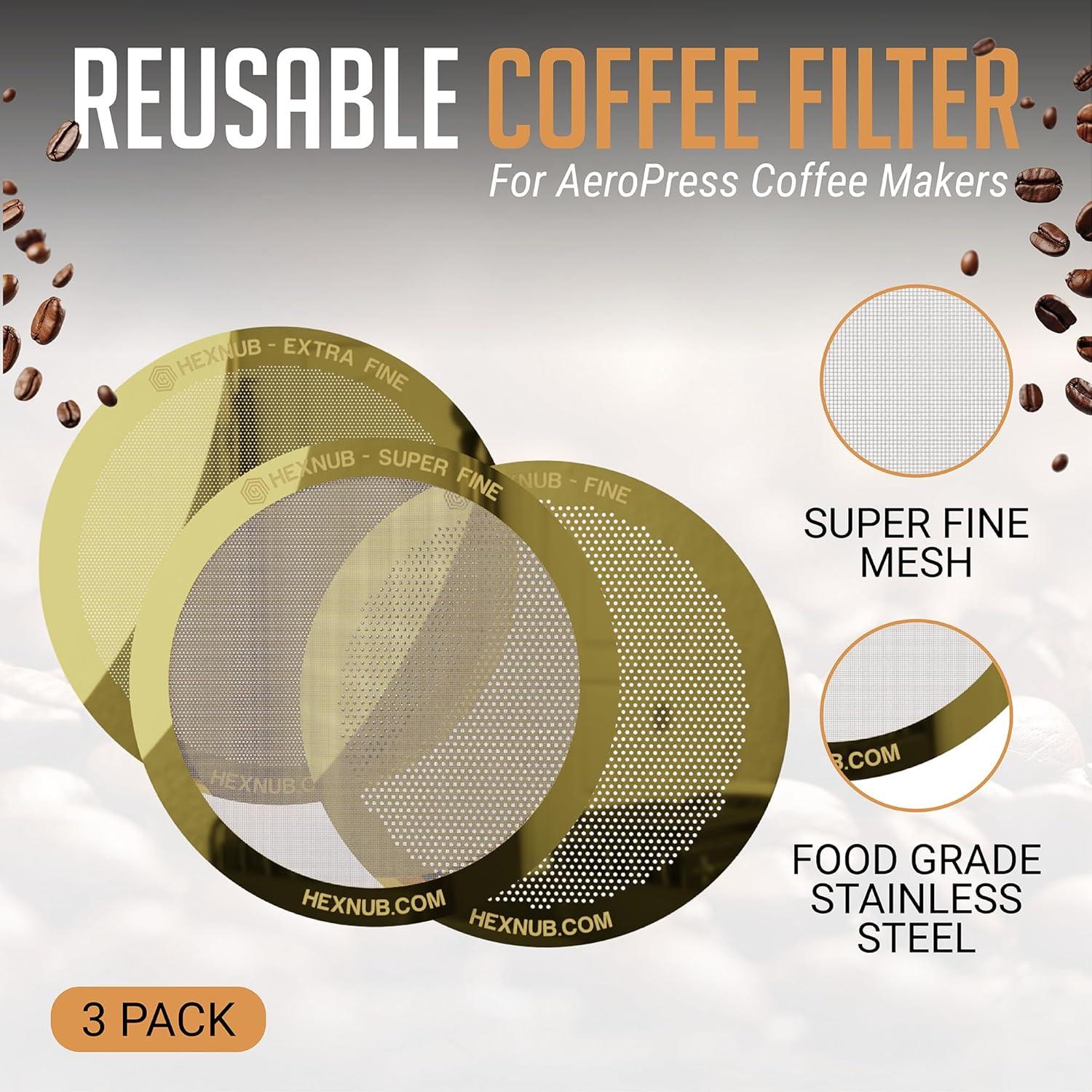 Filtro Metálico Reutilizable HEXNUB para AeroPress - Paquete de 3