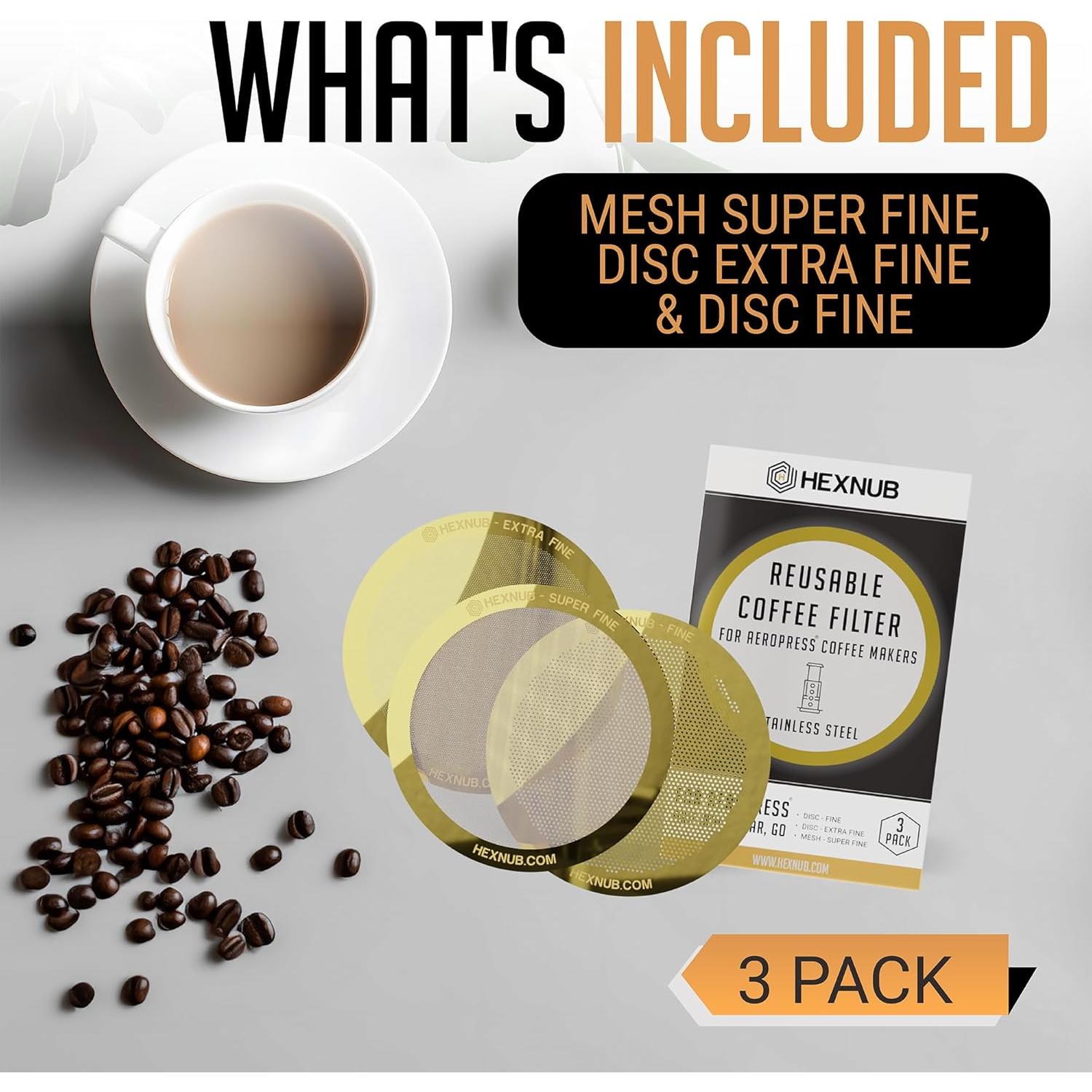 Filtro Metálico Reutilizable HEXNUB para AeroPress - Paquete de 3