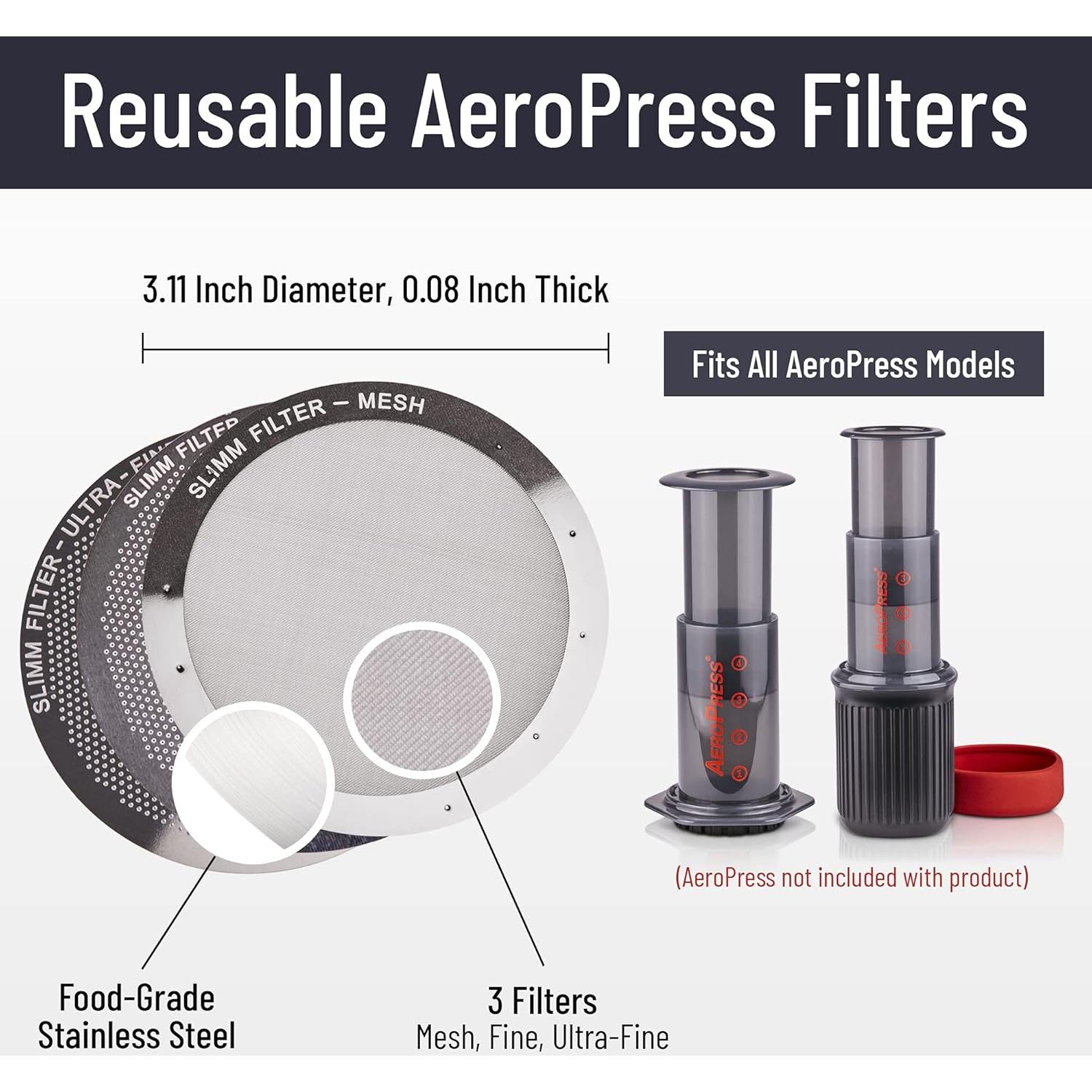 Juego de Filtros Reutilizables Slimm Filter - 3 Piezas Acero Inoxidable