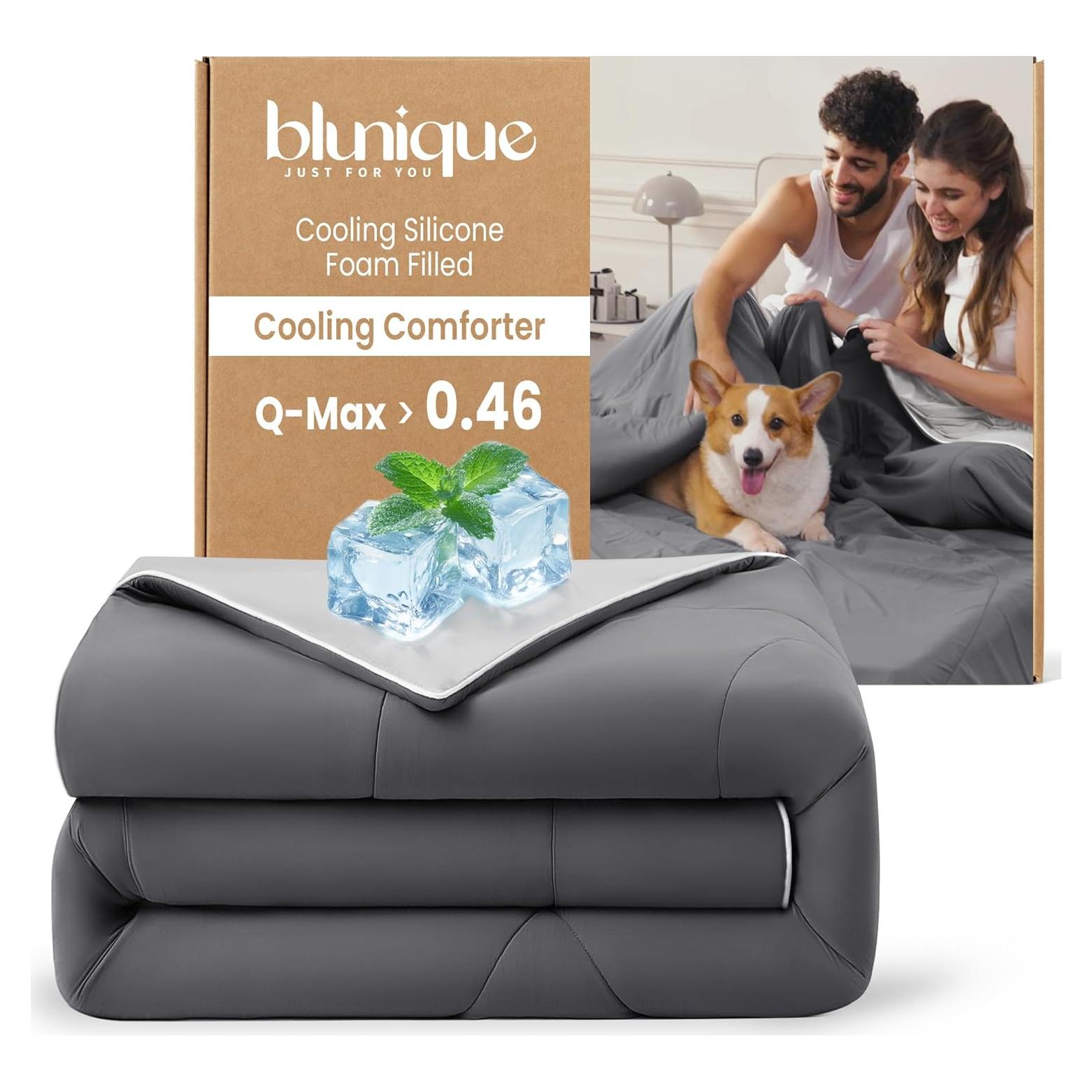 Edredón Refrigerante Queen blunique Z-gris oscuro claro