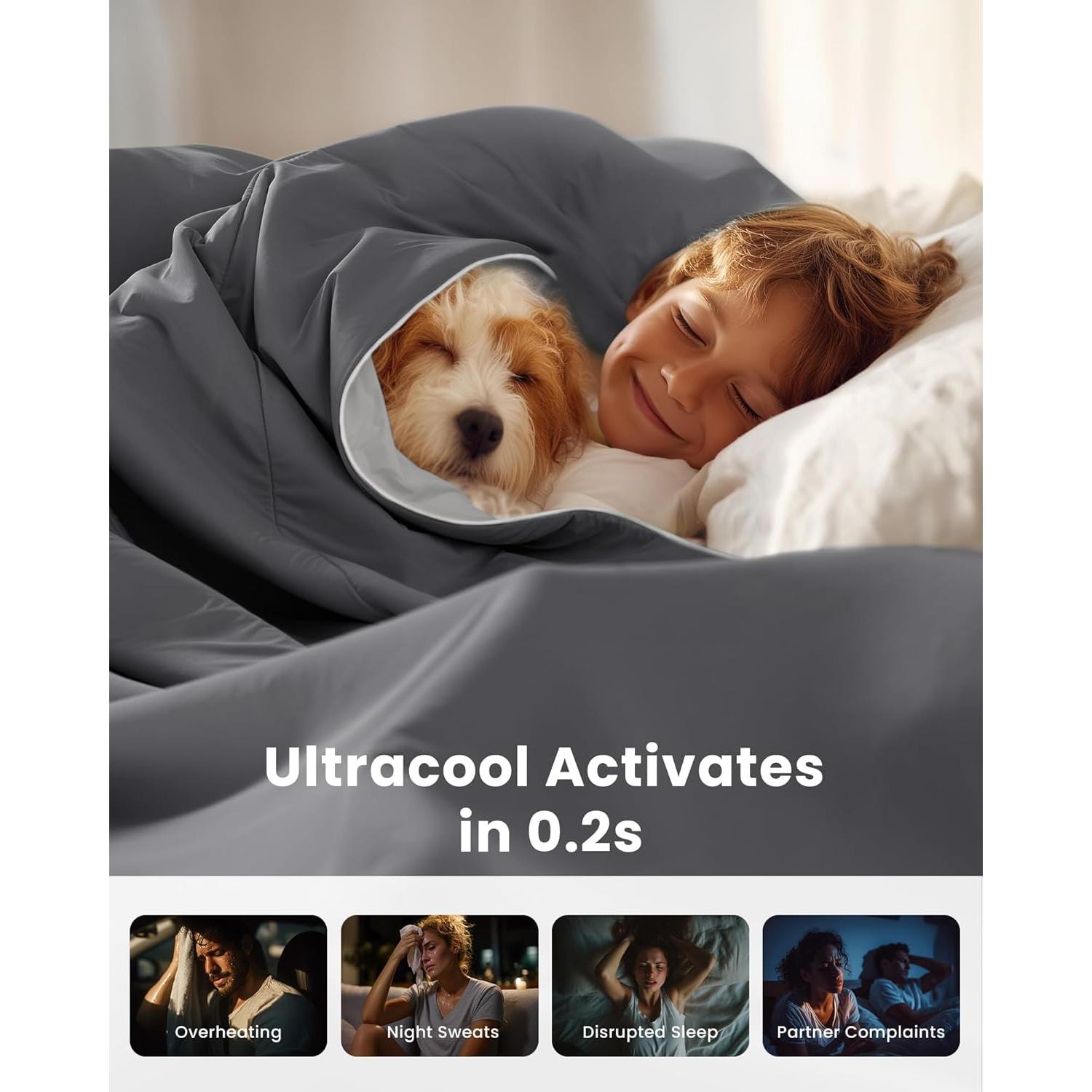 Edredón Refrigerante Queen blunique Z-gris oscuro claro