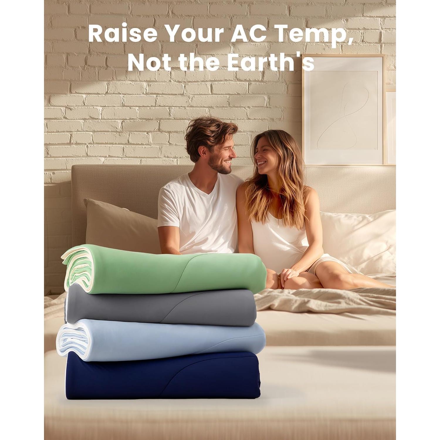 Edredón Refrigerante Queen blunique Z-gris oscuro claro