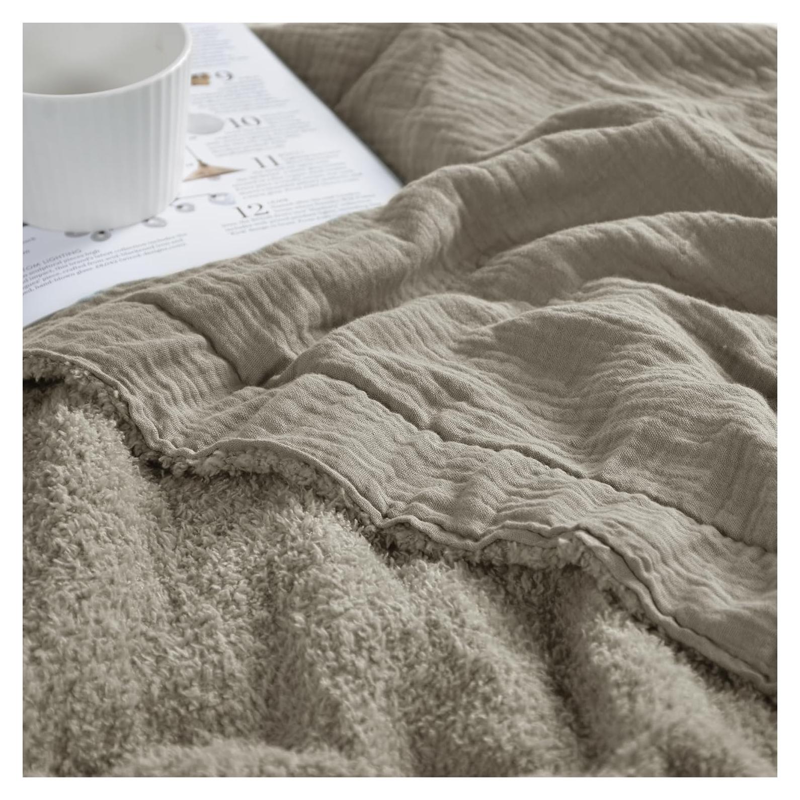 Manta JOOJA XL Reversible Suave Algodón Taupe 127x178 cm