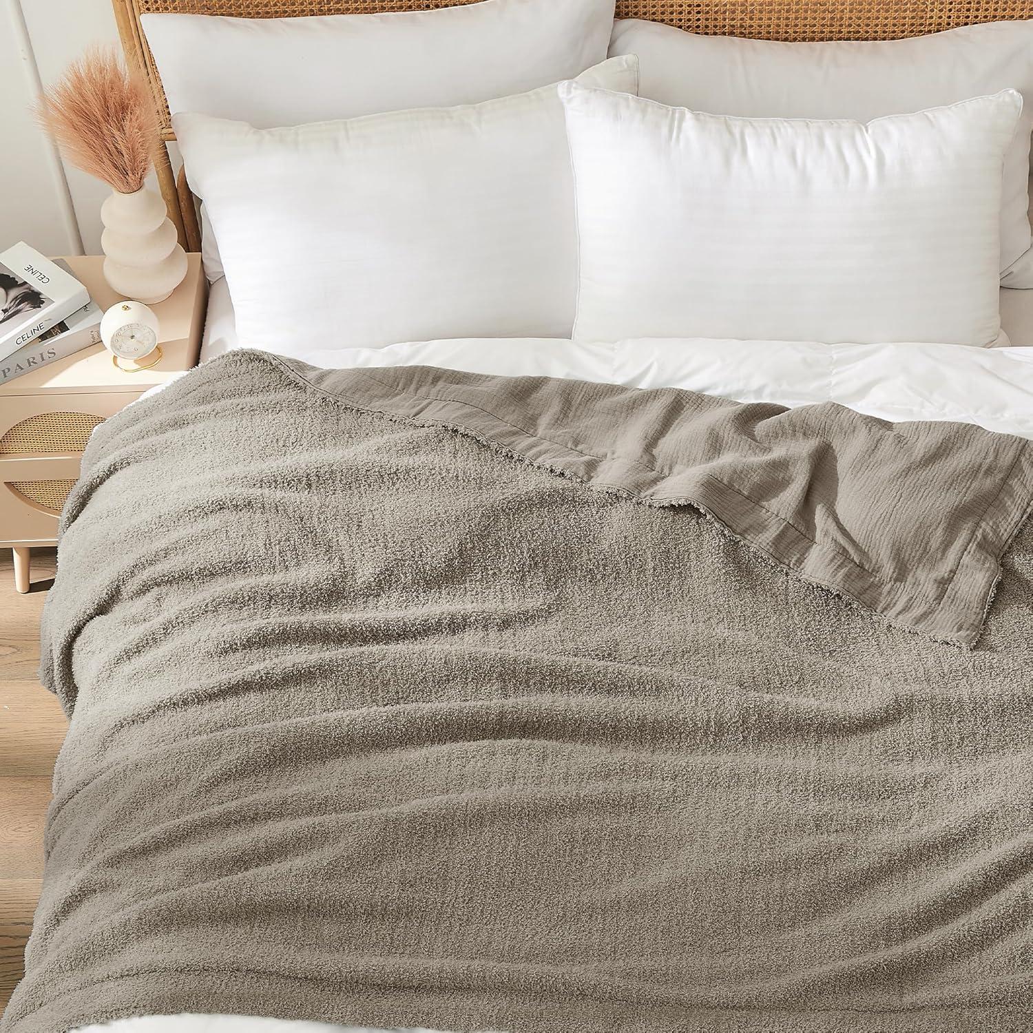 Manta JOOJA XL Reversible Suave Algodón Taupe 127x178 cm