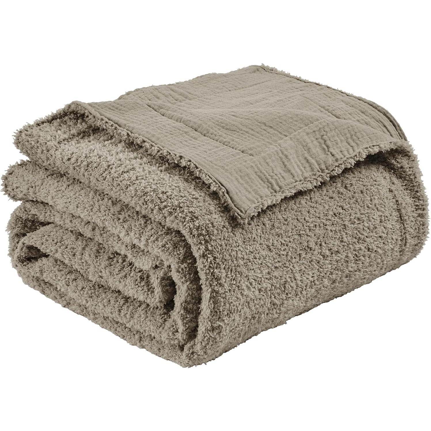 Manta JOOJA XL Reversible Suave Algodón Taupe 127x178 cm