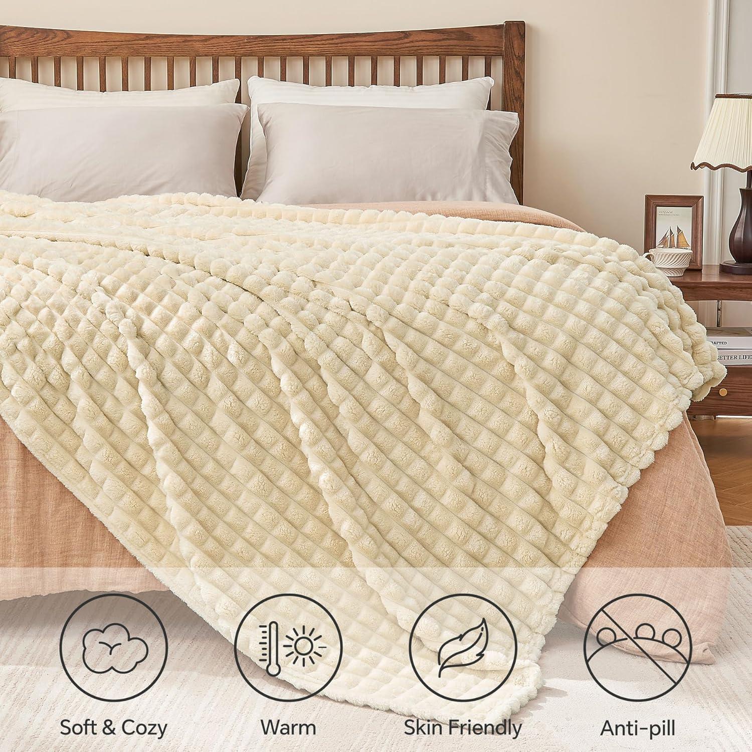 Manta de Felpa BEDELITE Beige 127x152 cm Cuadros 3D