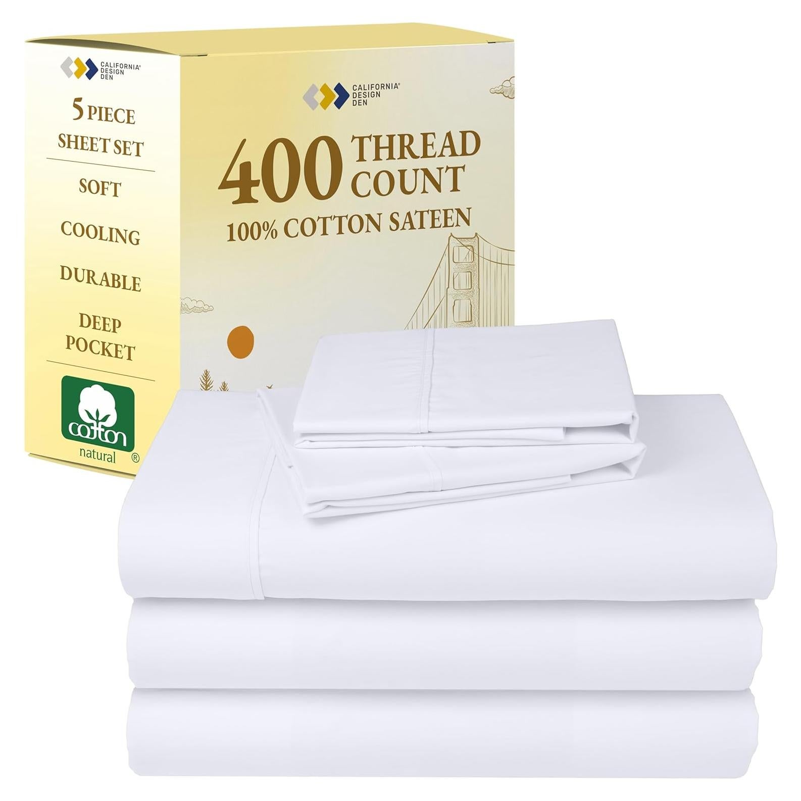 Sábanas Split King California Design Den 400 Hilos Algodón Blanco