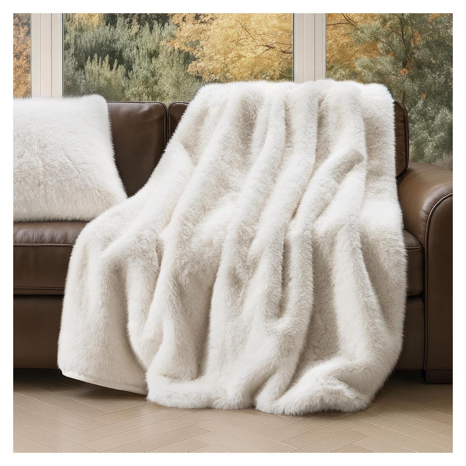 Manta de Piel Sintética EVERGRACEHOME 152x203cm Visón Marfil