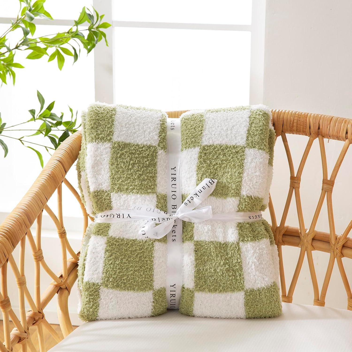 Manta YIRUIO Cuadrícula Verde Salvia 130x160cm Microfibra