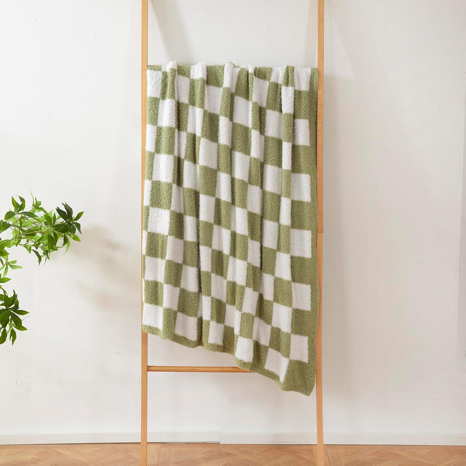 Manta YIRUIO Cuadrícula Verde Salvia 130x160cm Microfibra