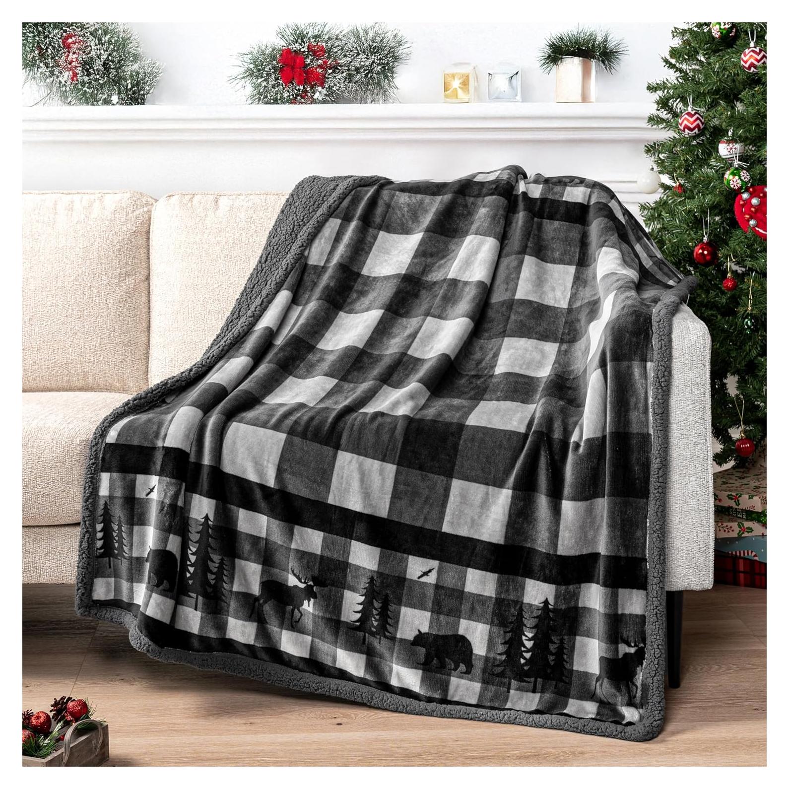 Manta de Sherpa Pavilia 127x152 cm Gris Navidad Suave
