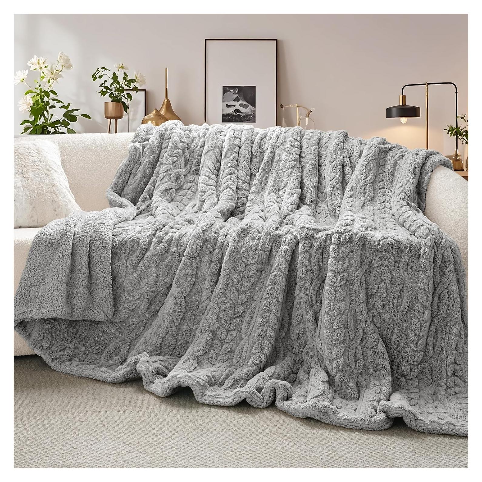 Manta de Felpa Sherpa PHF Gris 127x152cm Invierno 510GSM