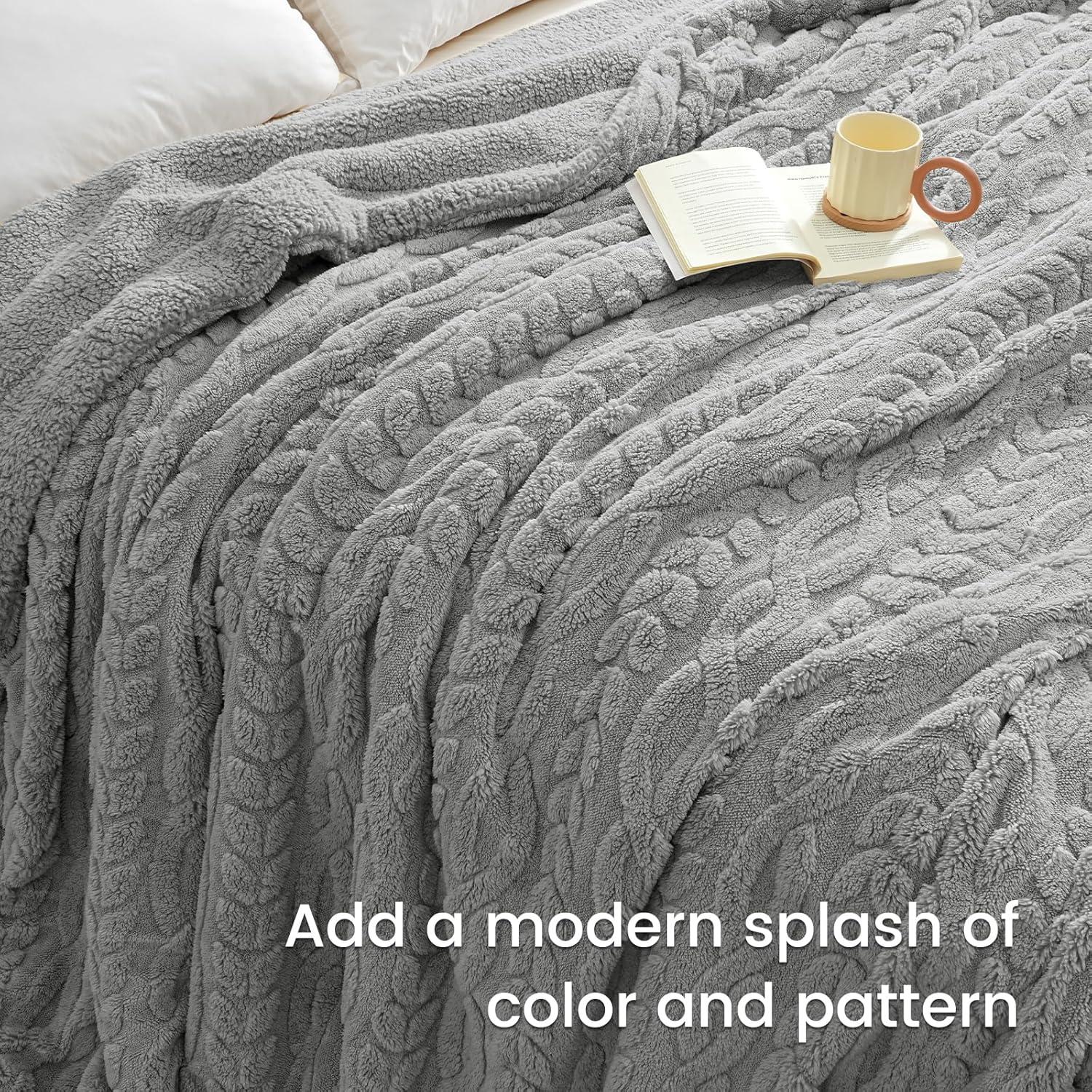 Manta de Felpa Sherpa PHF Gris 127x152cm Invierno 510GSM