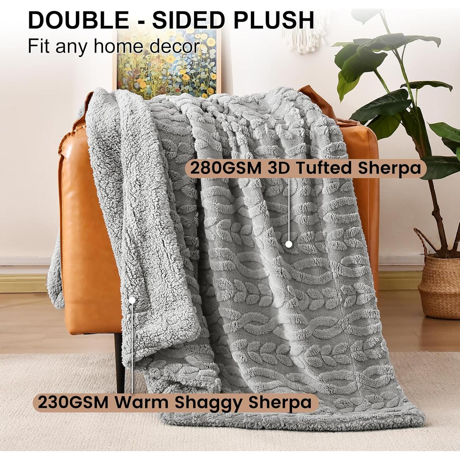 Manta de Felpa Sherpa PHF Gris 127x152cm Invierno 510GSM