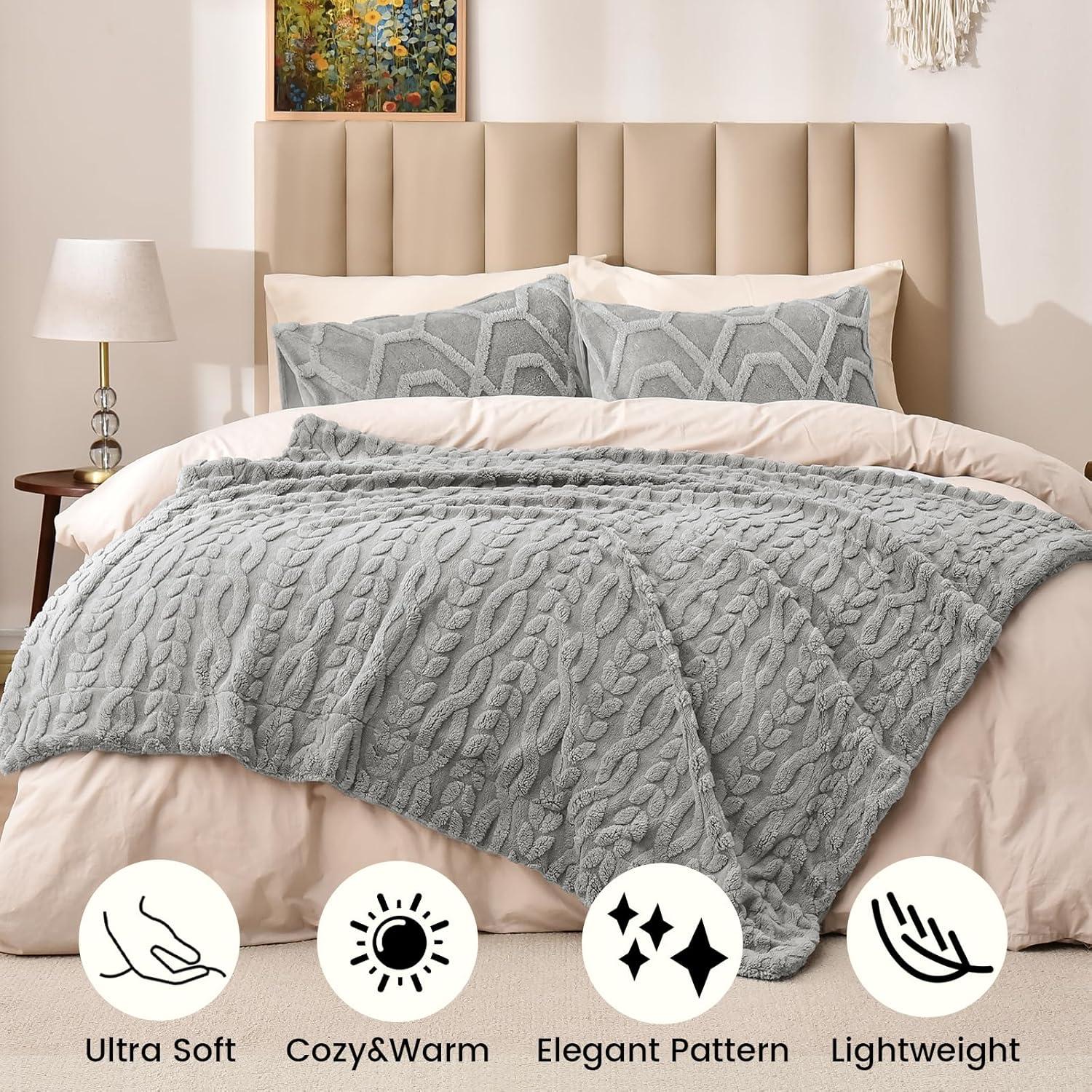 Manta de Felpa Sherpa PHF Gris 127x152cm Invierno 510GSM