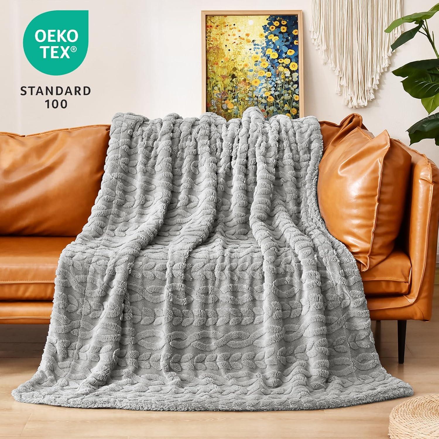 Manta de Felpa Sherpa PHF Gris 127x152cm Invierno 510GSM