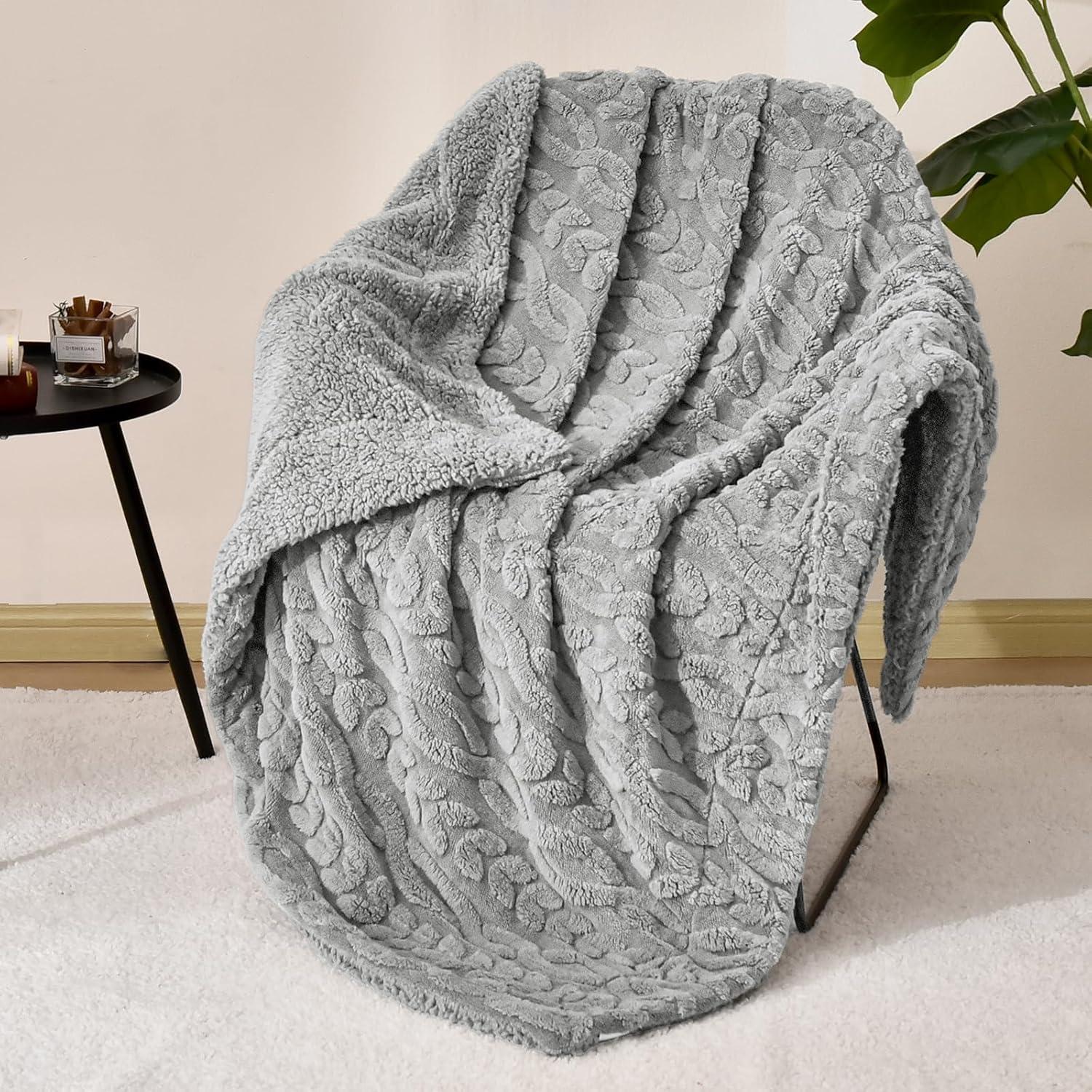 Manta de Felpa Sherpa PHF Gris 127x152cm Invierno 510GSM