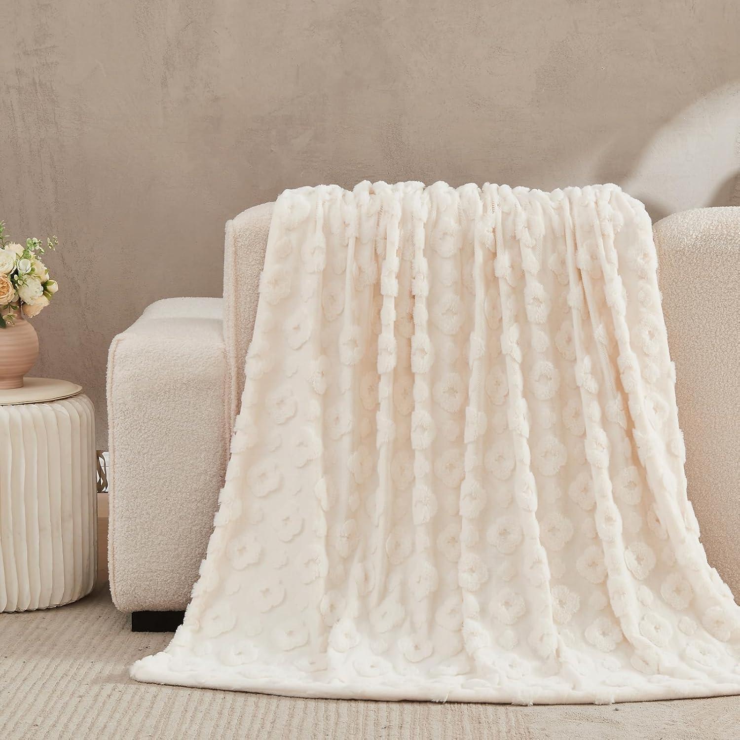 Manta de Piel Sintética Lotus Karen 50x70 cm Blanca Jacquard