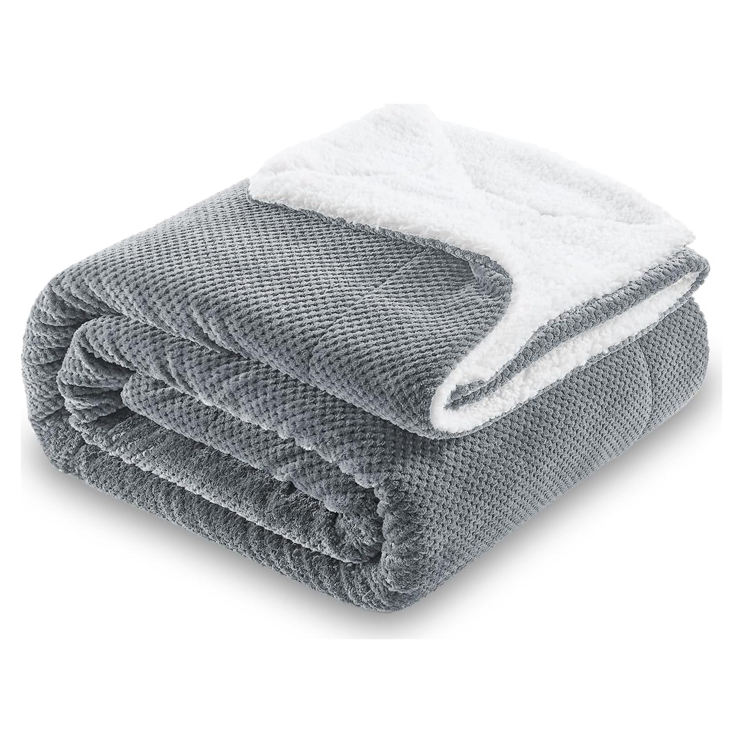 Manta de Sherpa SOCHOW 127x152 cm Gris Suave y Reversible