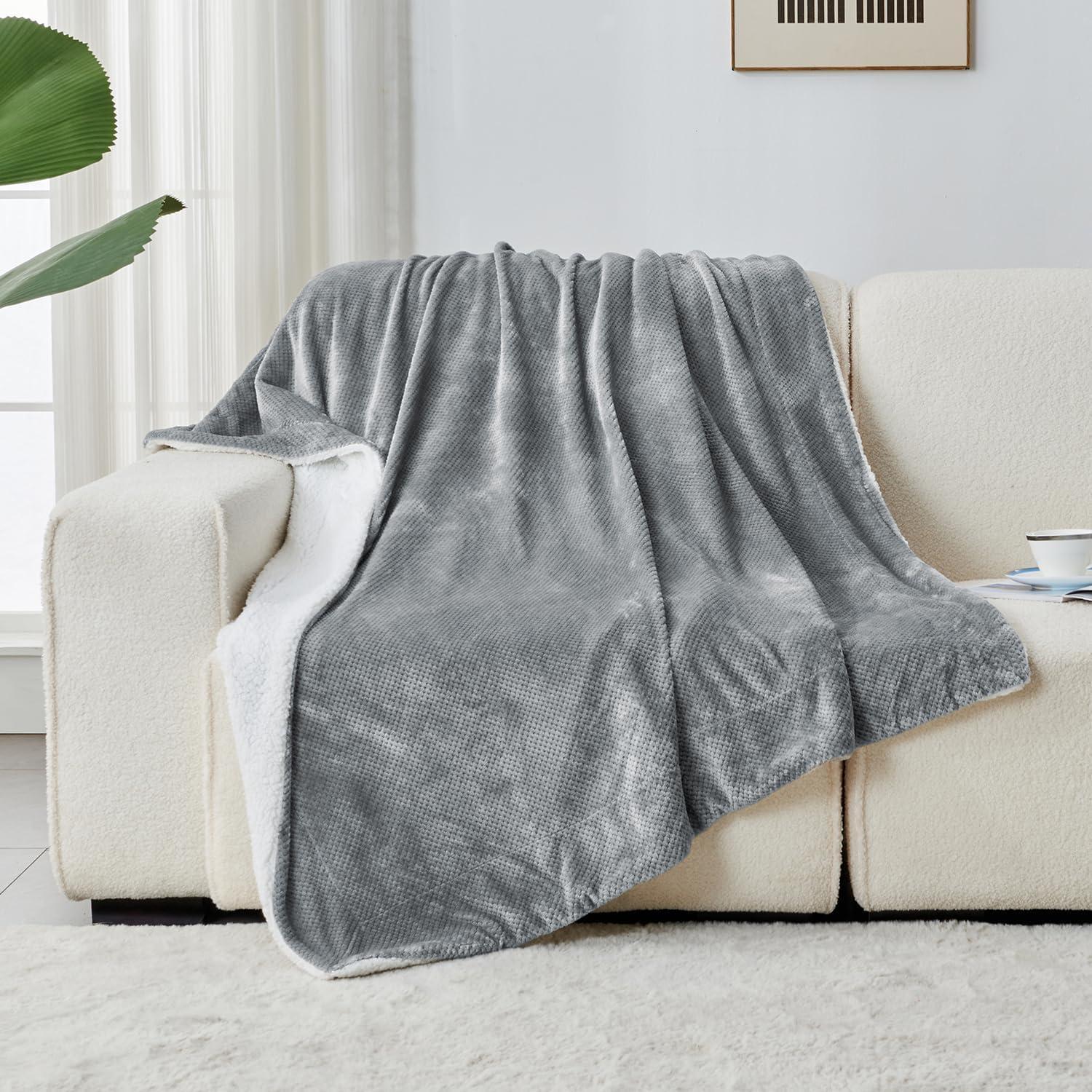 Manta de Sherpa SOCHOW 127x152 cm Gris Suave y Reversible