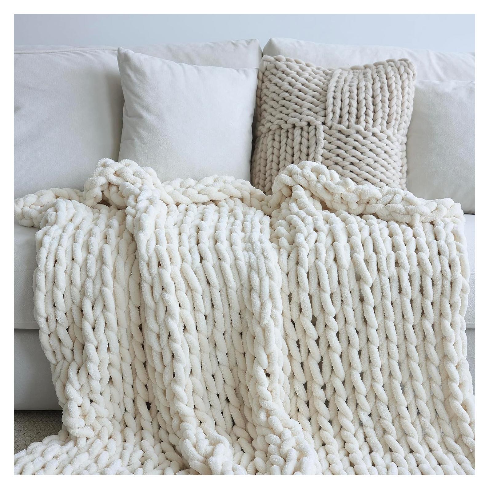 Manta de Chenille Maetoow 101.6x127 cm Crema Hecha a Mano