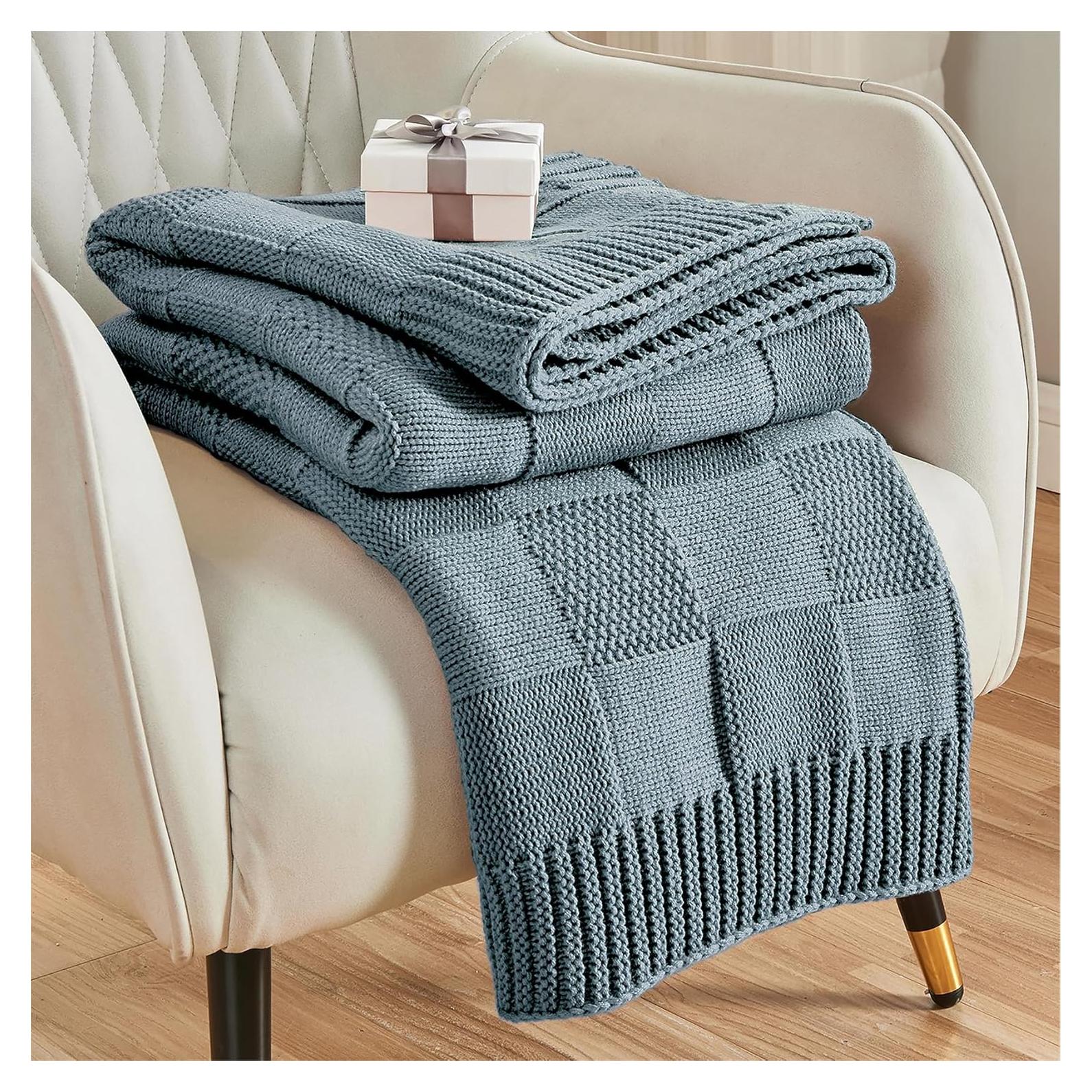 Manta de Tejido a Cuadros CozeCube 127x152cm Azul Polvoriento