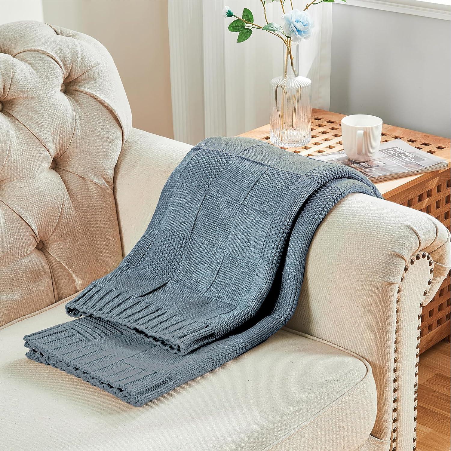 Manta de Tejido a Cuadros CozeCube 127x152cm Azul Polvoriento